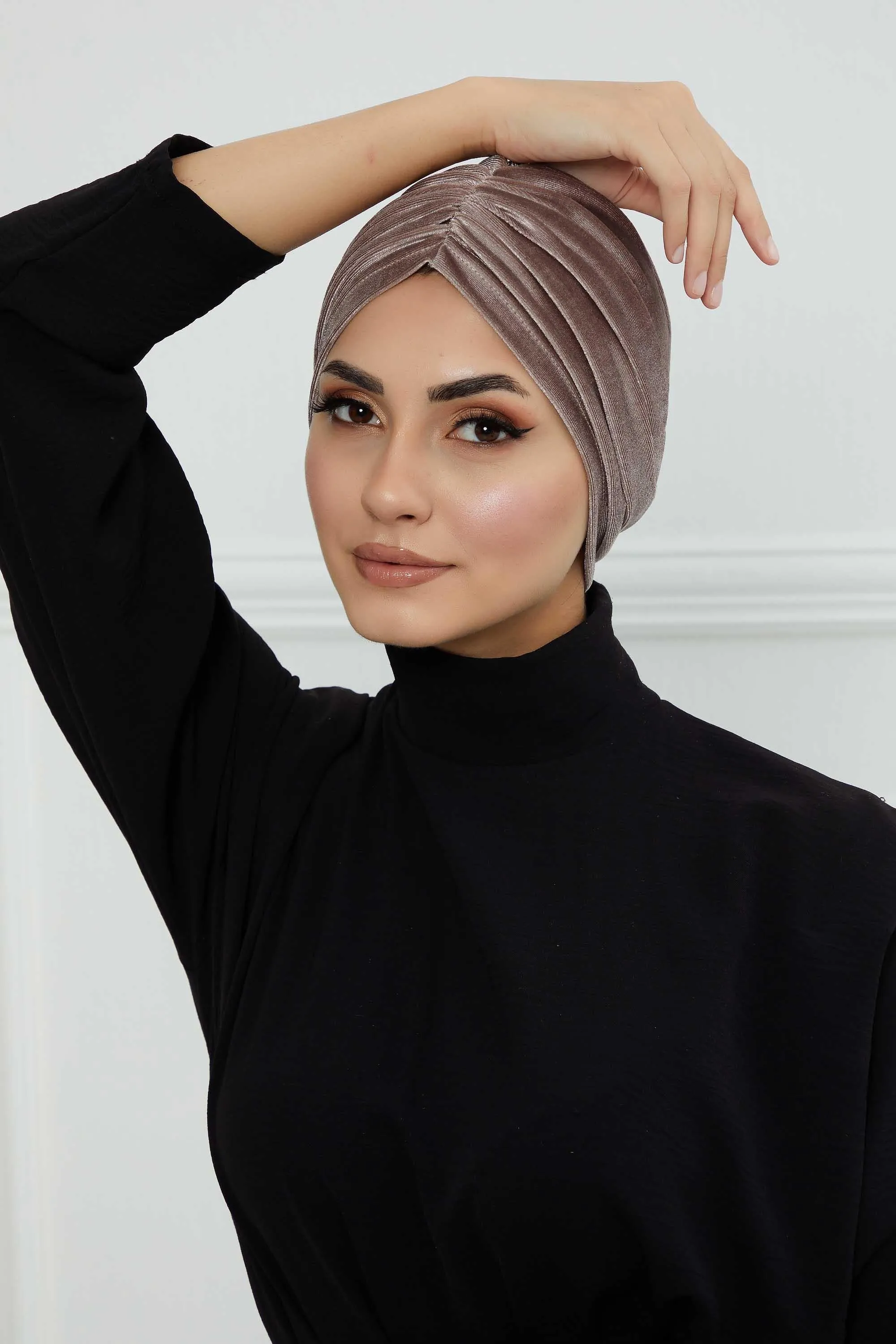 Elegant Velvet Shirred Instant Turban for Women, Luxurious Velour Instant Headwrap, Fashionable Pre-Tied Hijab Turban Cap for Women,B-20K