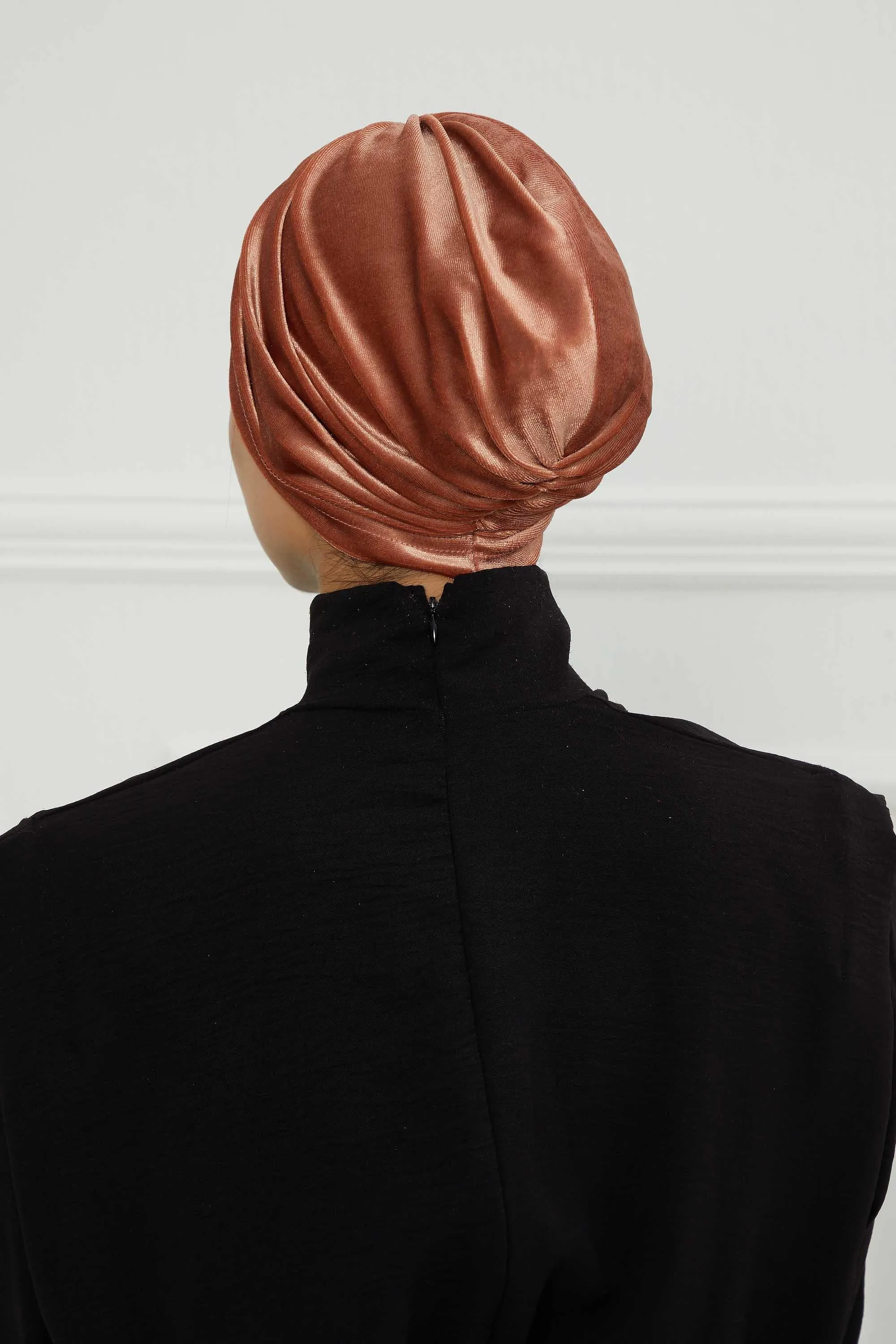 Elegant Velvet Shirred Instant Turban for Women, Luxurious Velour Instant Headwrap, Fashionable Pre-Tied Hijab Turban Cap for Women,B-20K