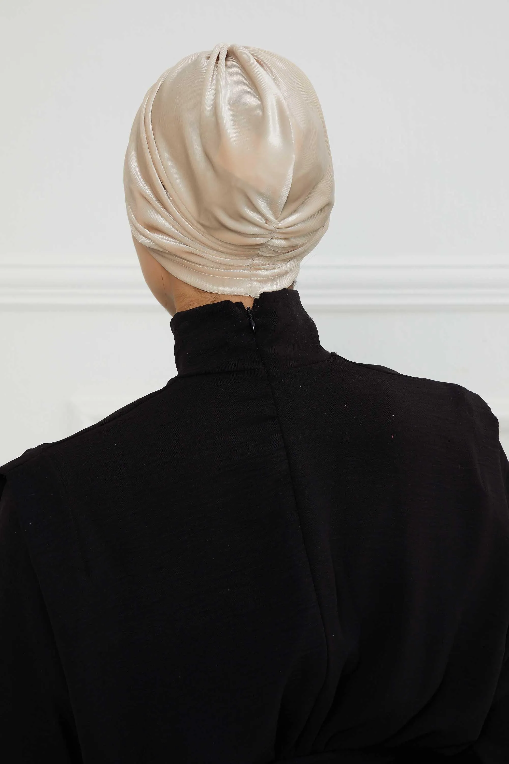 Elegant Velvet Shirred Instant Turban for Women, Luxurious Velour Instant Headwrap, Fashionable Pre-Tied Hijab Turban Cap for Women,B-20K