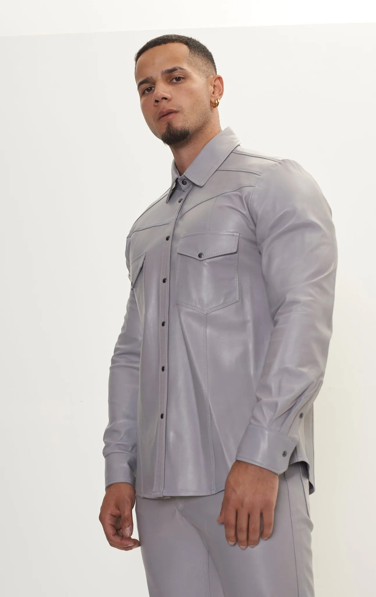 Genuine Lambskin Leather Shirt - Grey