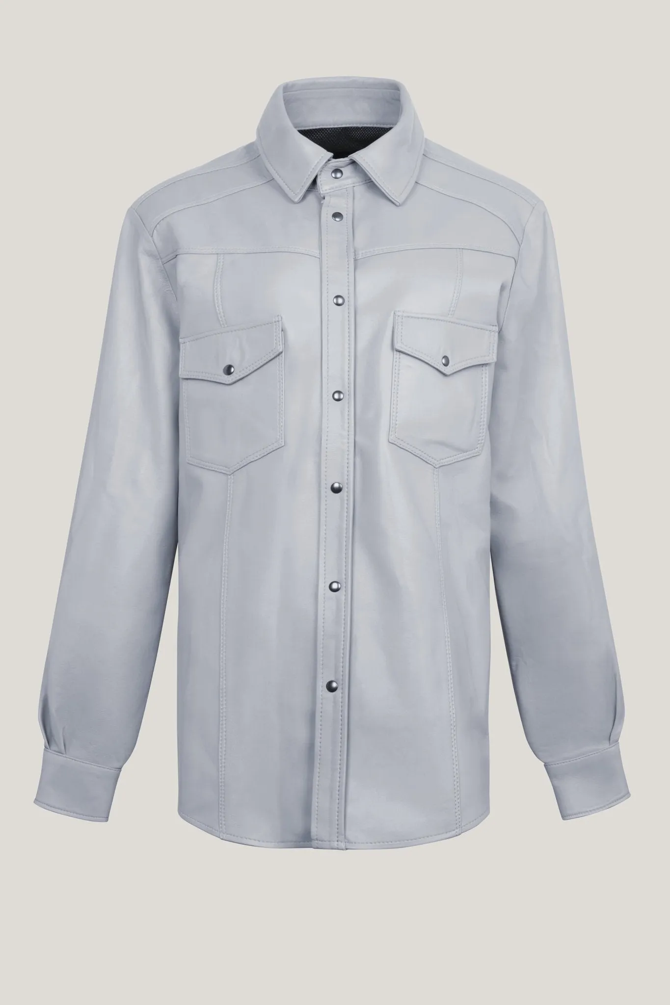 Genuine Lambskin Leather Shirt - Grey
