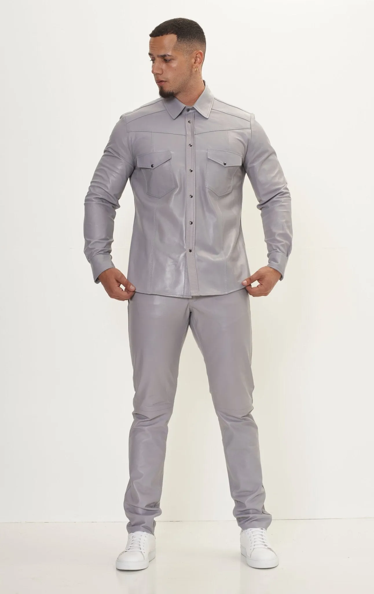 Genuine Lambskin Leather Shirt - Grey