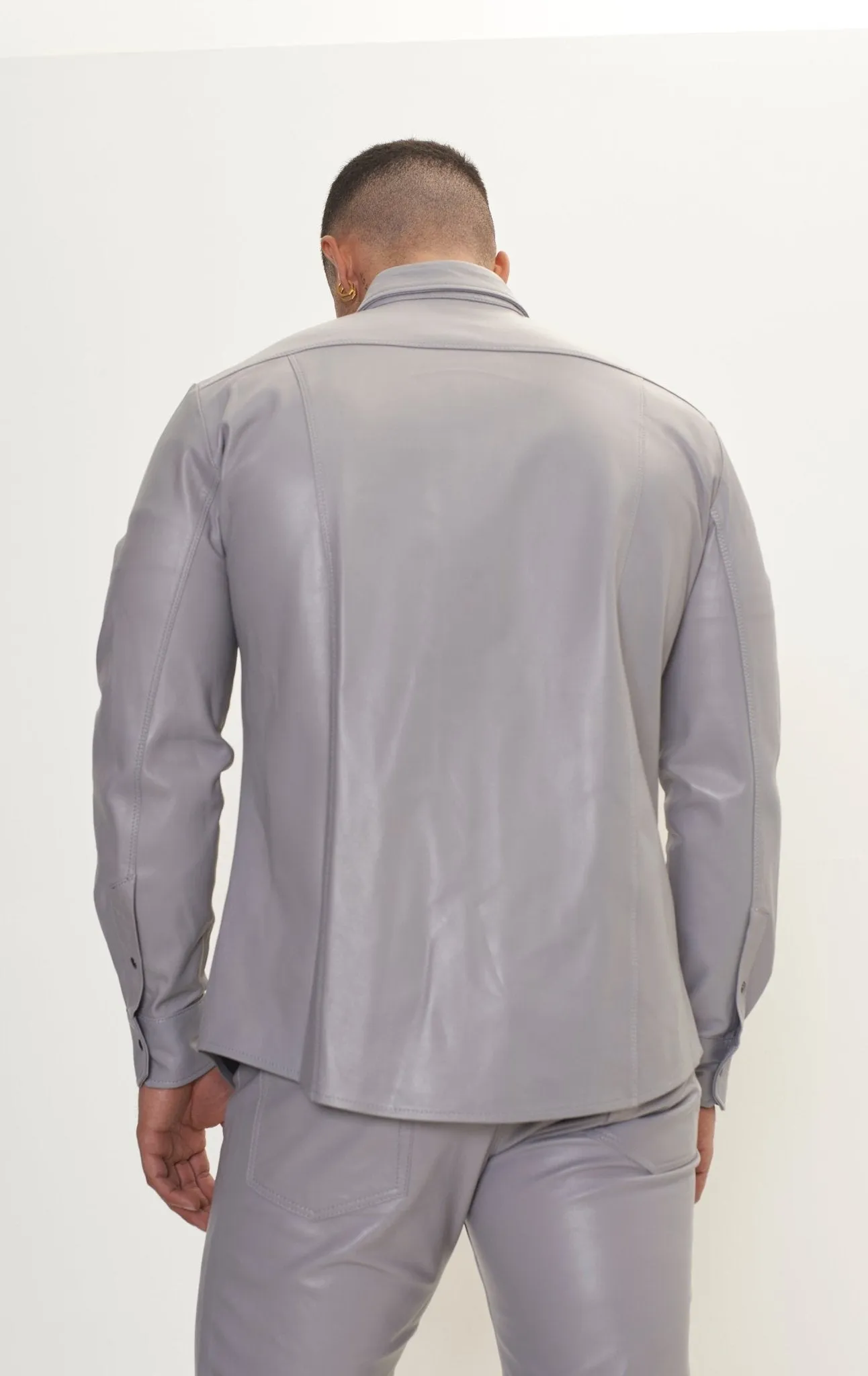 Genuine Lambskin Leather Shirt - Grey