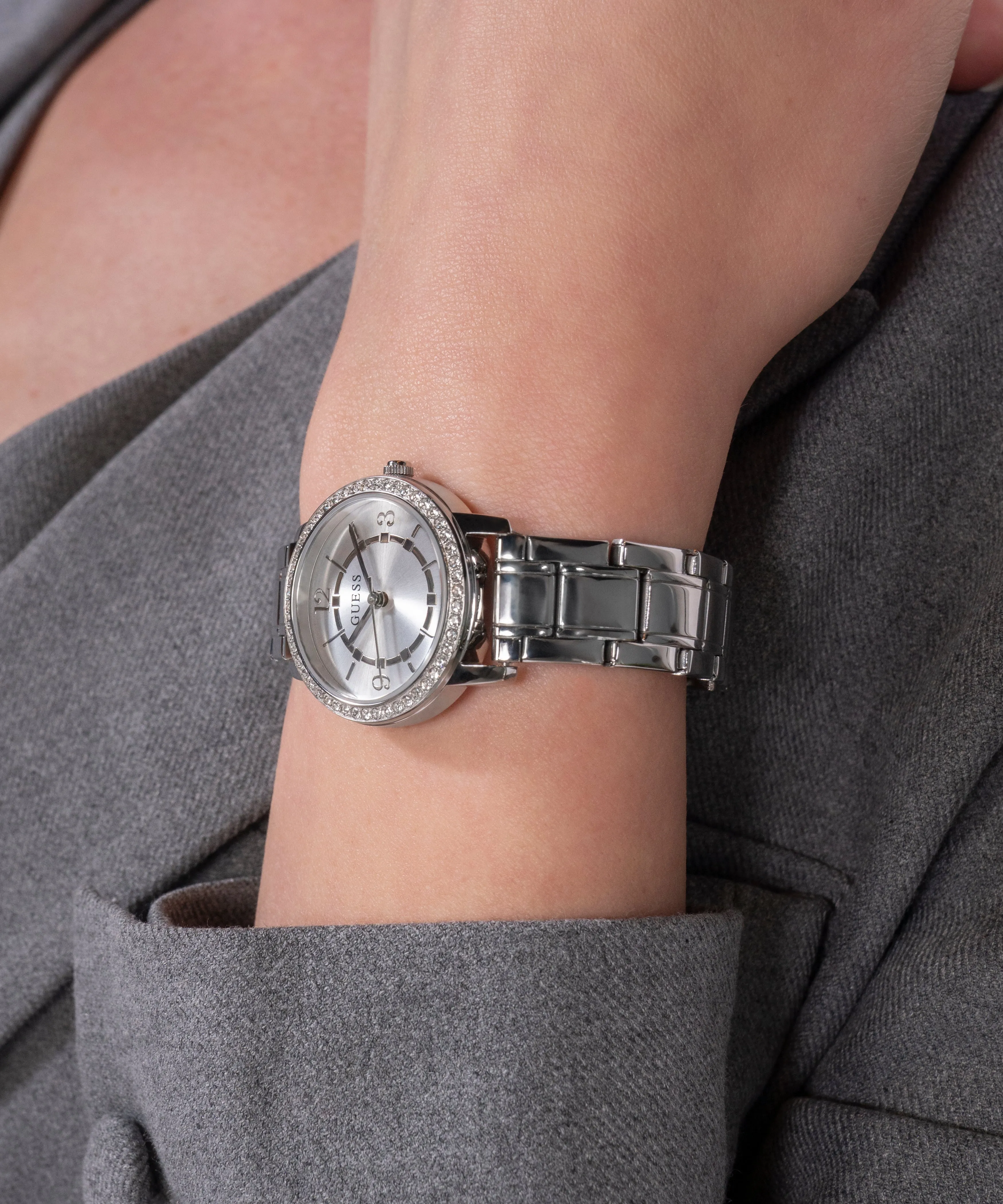 GUESS Ladies Silver Tone Analog Watch Box Set