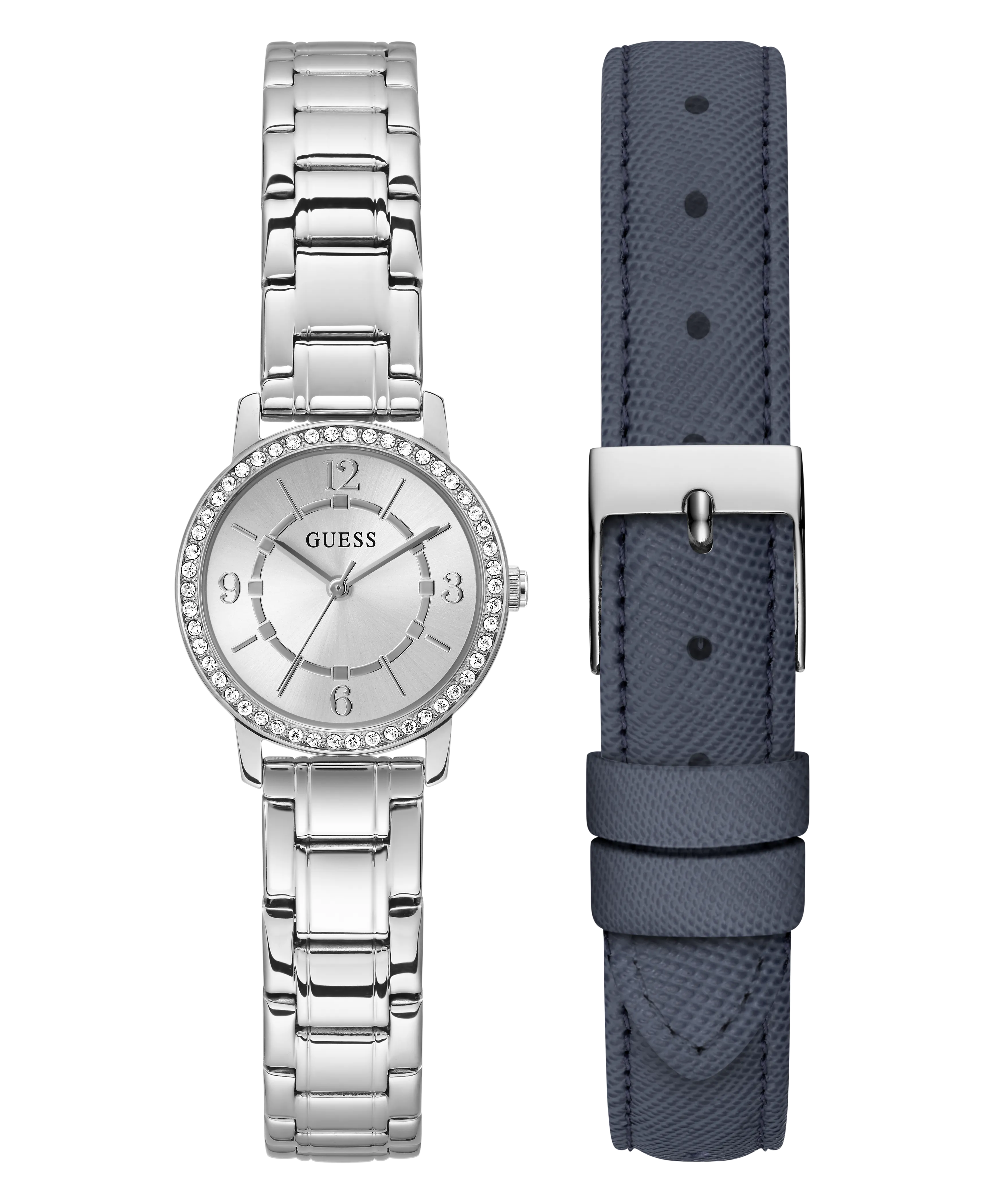 GUESS Ladies Silver Tone Analog Watch Box Set