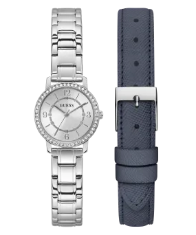 GUESS Ladies Silver Tone Analog Watch Box Set