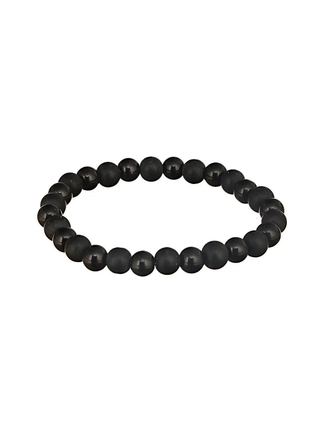 Jazz And Sizzle Men Set of 3 Brown Beaded Elasticated & Black Leather Wraparound Bracelet