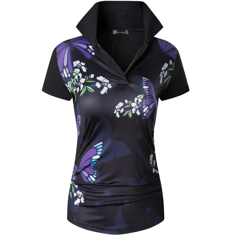 jeansian Women Casual Short Sleeve T-Shirt Tee Floral Print Polo Shirts Golf Polos Tennis Badminton