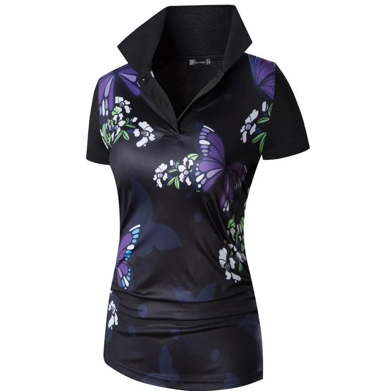 jeansian Women Casual Short Sleeve T-Shirt Tee Floral Print Polo Shirts Golf Polos Tennis Badminton
