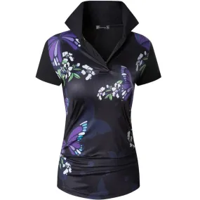 jeansian Women Casual Short Sleeve T-Shirt Tee Floral Print Polo Shirts Golf Polos Tennis Badminton