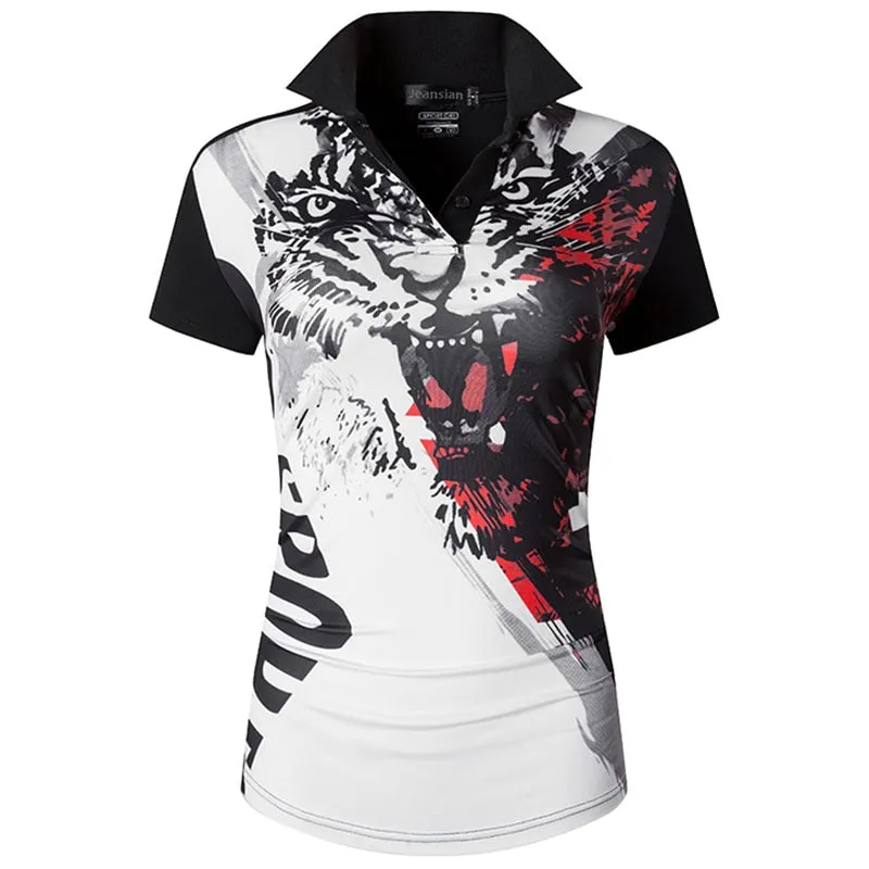 jeansian Women Casual Short Sleeve T-Shirt Tee Floral Print Polo Shirts Golf Polos Tennis Badminton