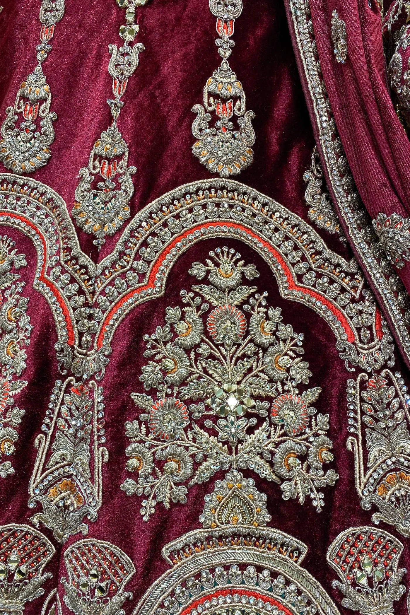 Maroon Golden Zari, Stone and Sequins work Semi-Stitched Designer Bridal Lehenga