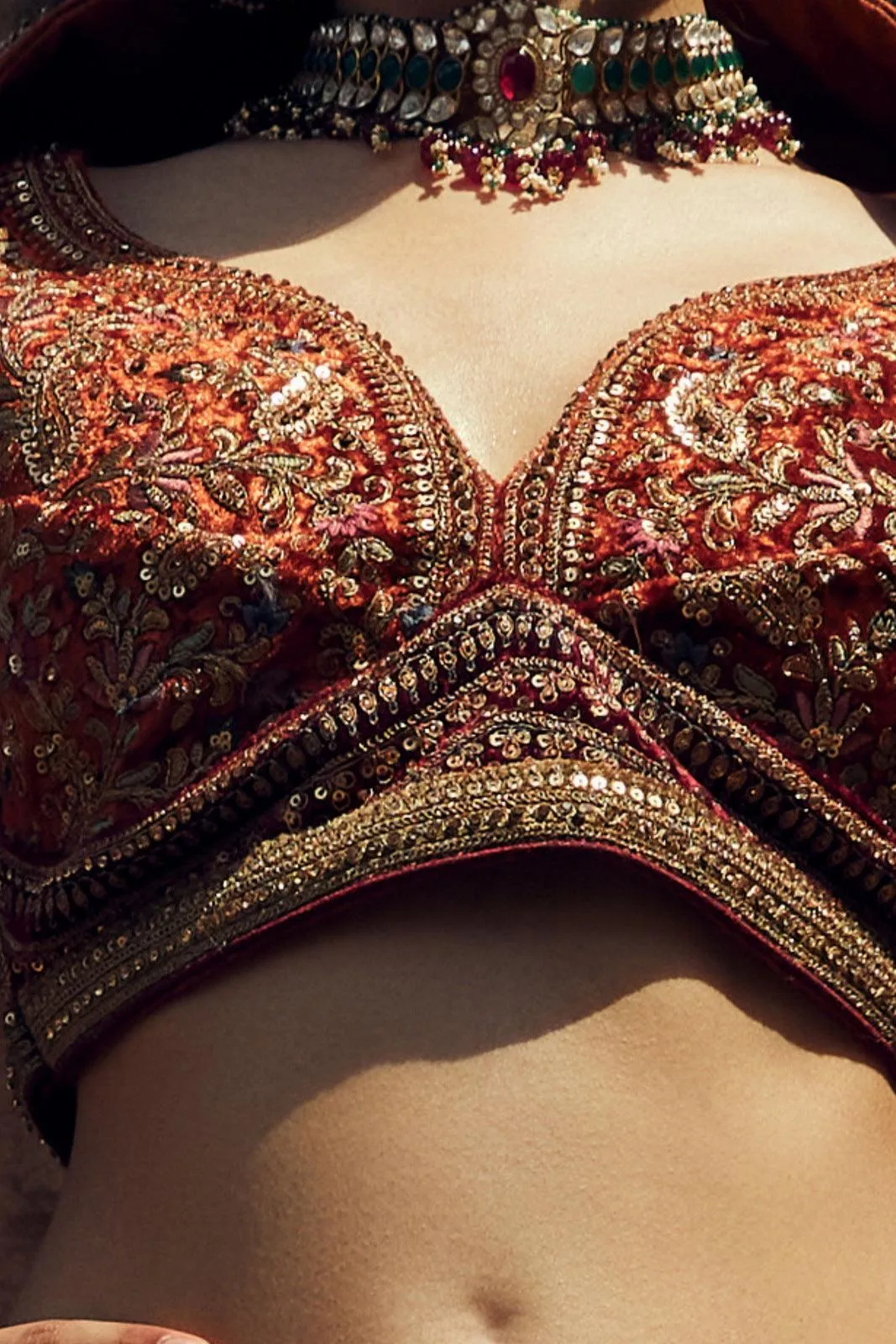 Maroon with Rust Sequins and Embroidery work Semi Stitched Designer Bridal Lehenga