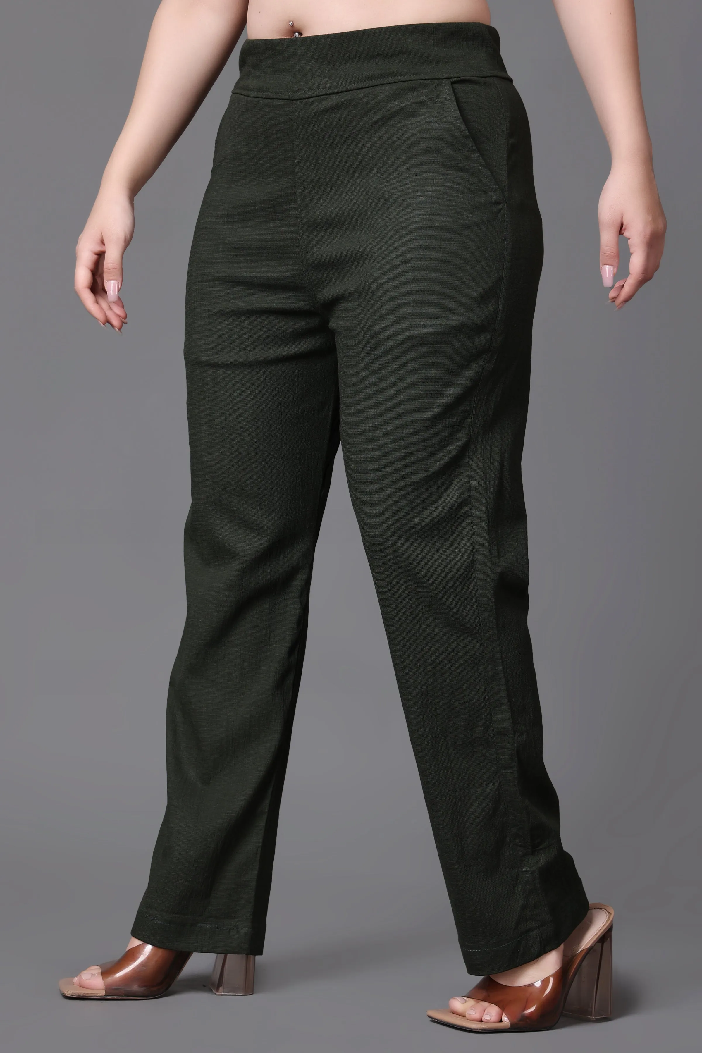 Mehandi Lycra Slub Pants