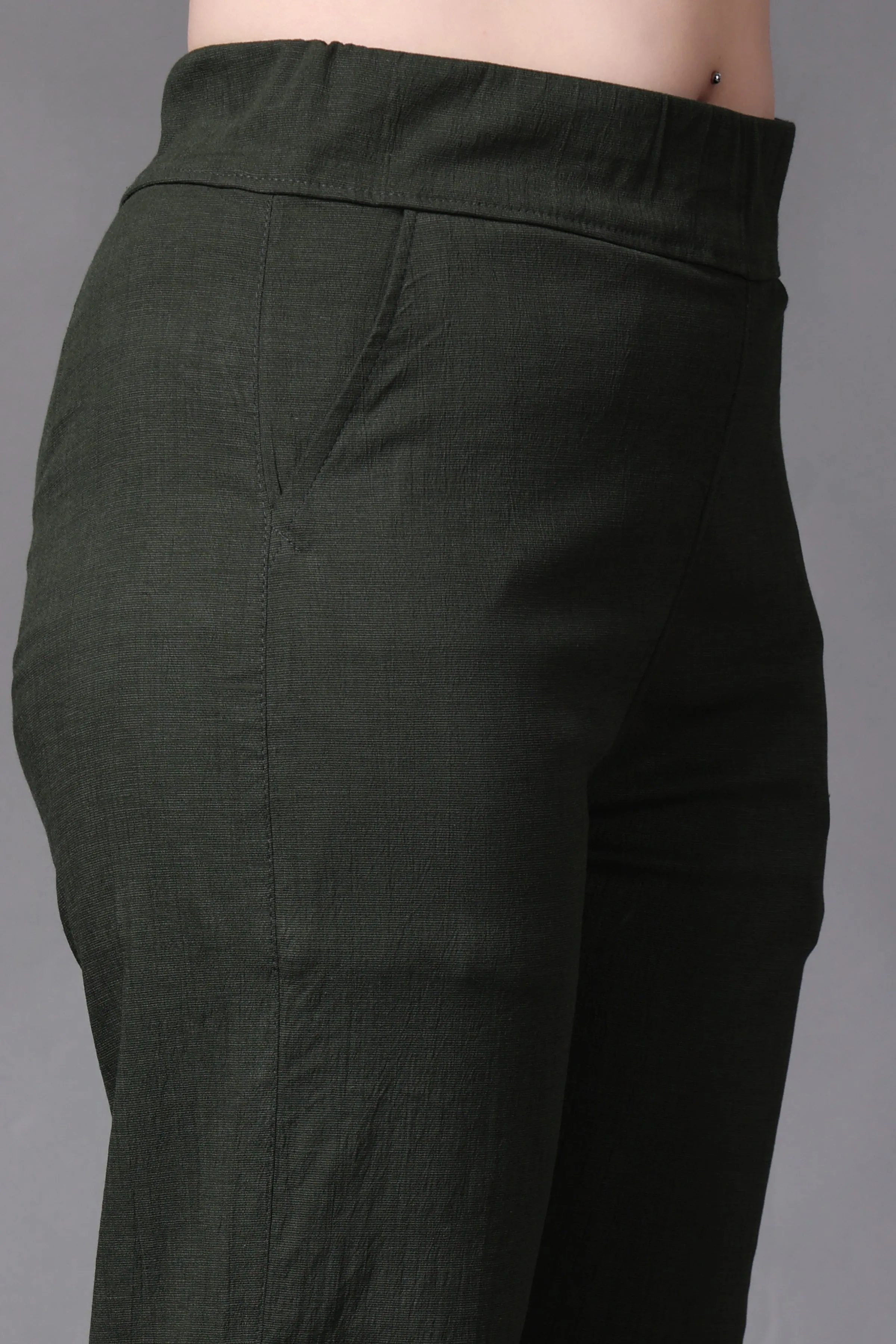 Mehandi Lycra Slub Pants