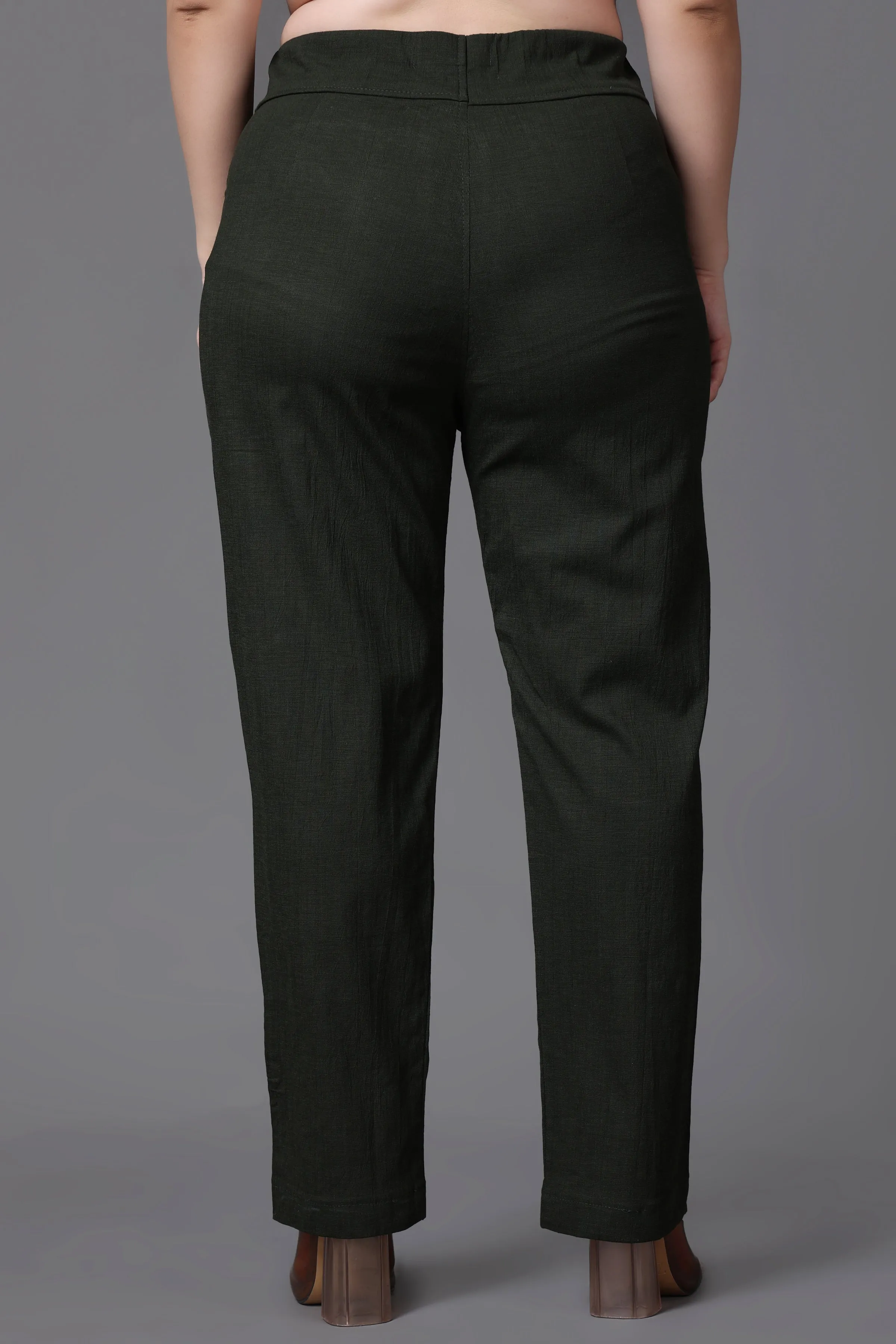 Mehandi Lycra Slub Pants