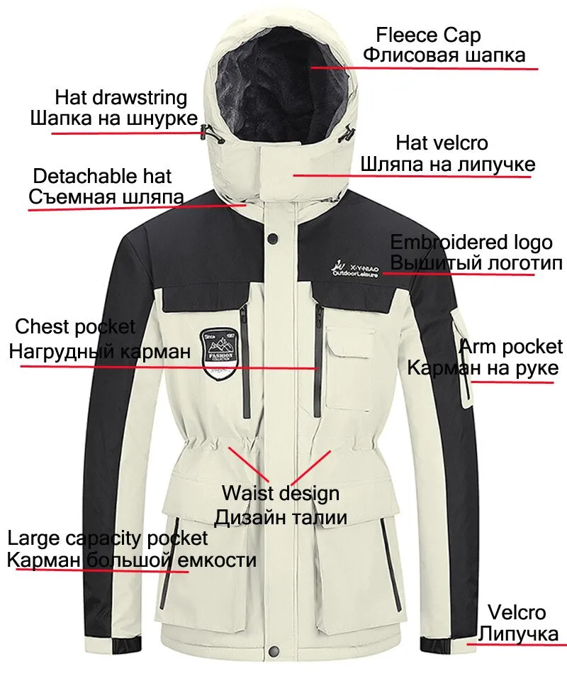 Oversize Warm Thick Waterproof Jackets Men's winter streetwear parka coats Outwear Windproof Hat snow overcoat clothes