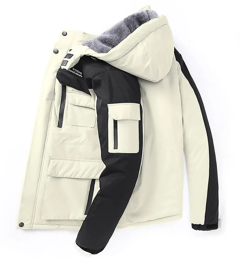 Oversize Warm Thick Waterproof Jackets Men's winter streetwear parka coats Outwear Windproof Hat snow overcoat clothes