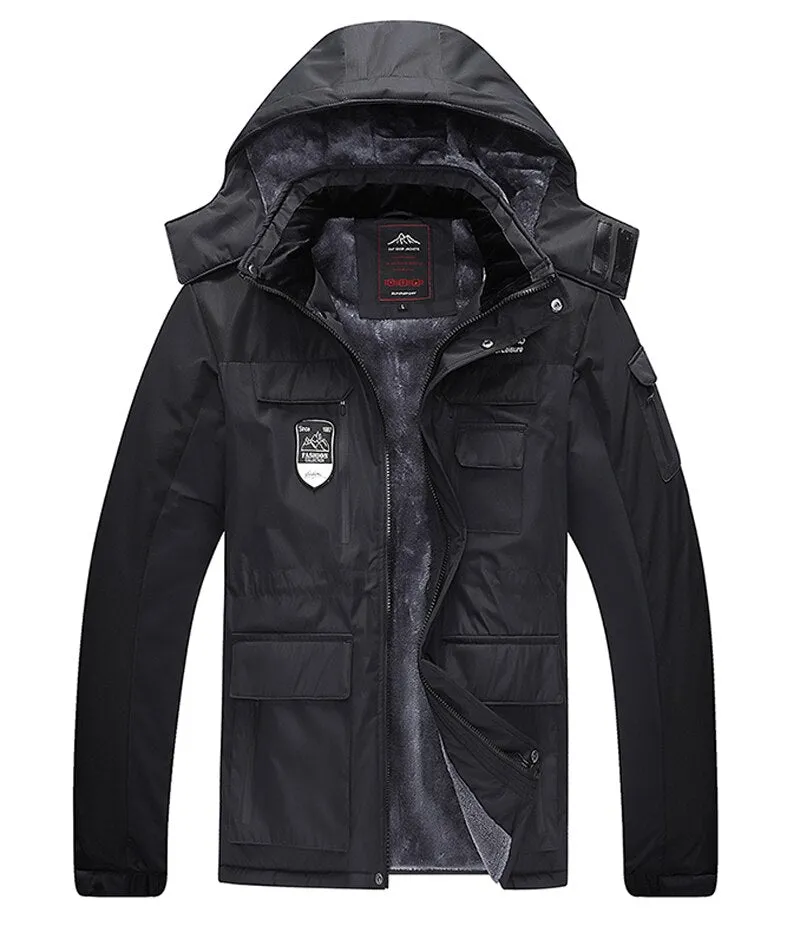 Oversize Warm Thick Waterproof Jackets Men's winter streetwear parka coats Outwear Windproof Hat snow overcoat clothes