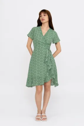 Raelynn Faux Wrap Dress in Shamrock Green