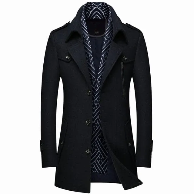 RUEL Design Men's Fashion Premium Quality Burgundy Red Stylish Long Wool Blend Trench Coat Jacket