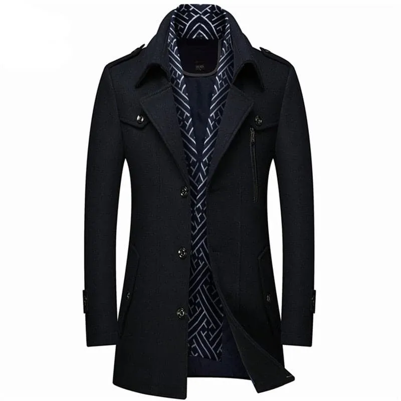RUEL Design Men's Fashion Premium Quality Burgundy Red Stylish Long Wool Blend Trench Coat Jacket