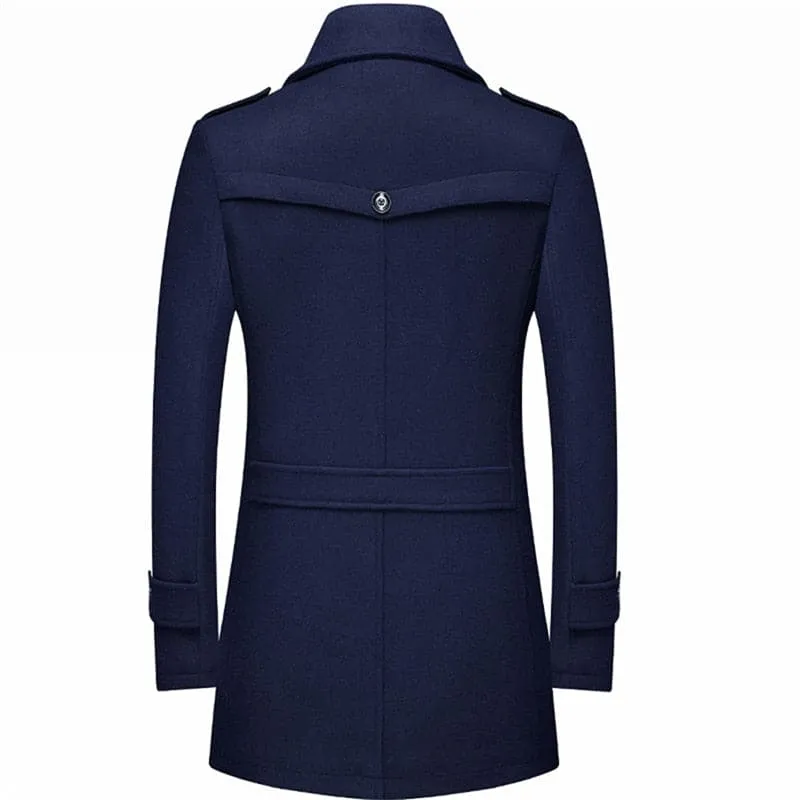 RUEL Design Men's Fashion Premium Quality Burgundy Red Stylish Long Wool Blend Trench Coat Jacket