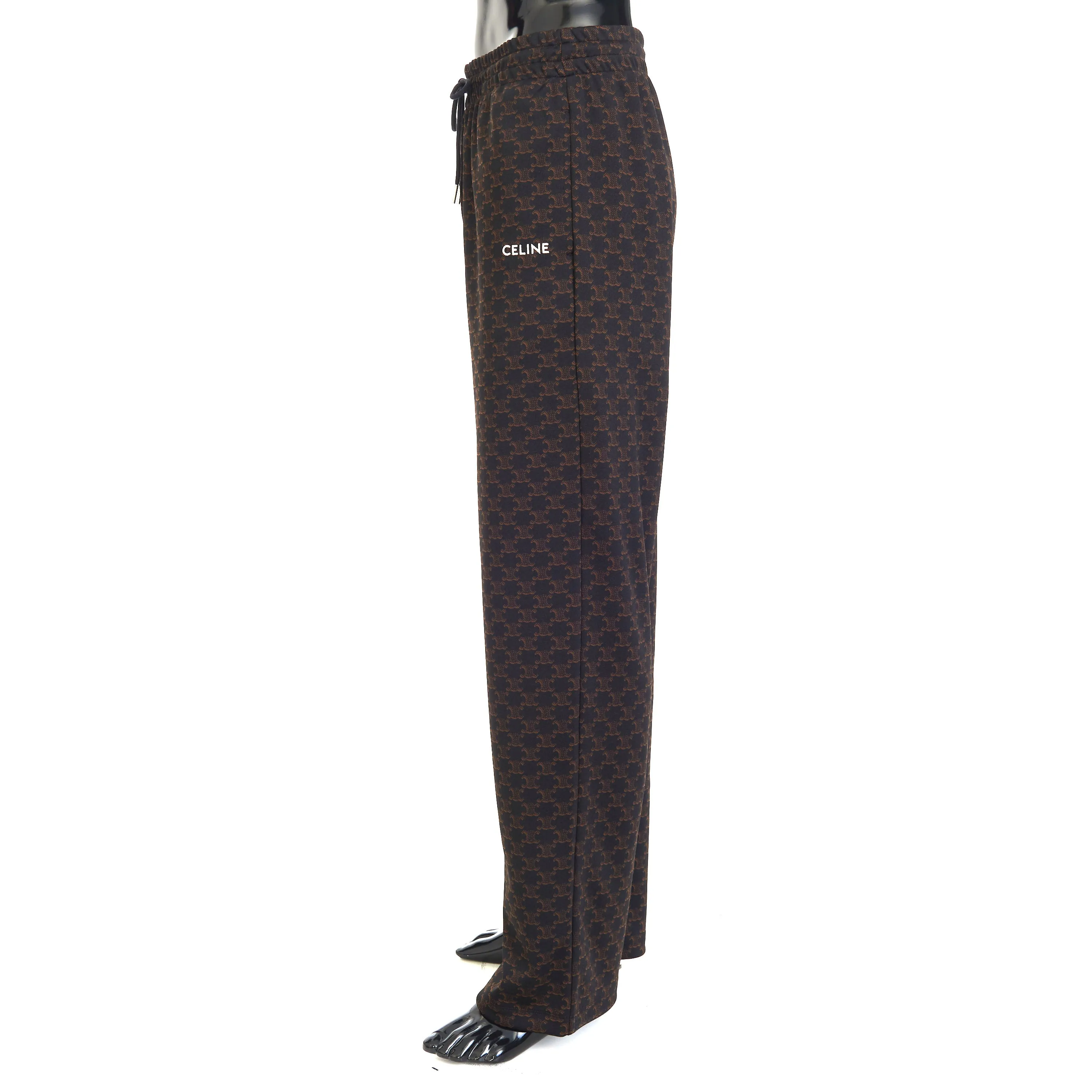 Triomphe Monogram Print Track Pants In Black & Brown Double Face Jersey