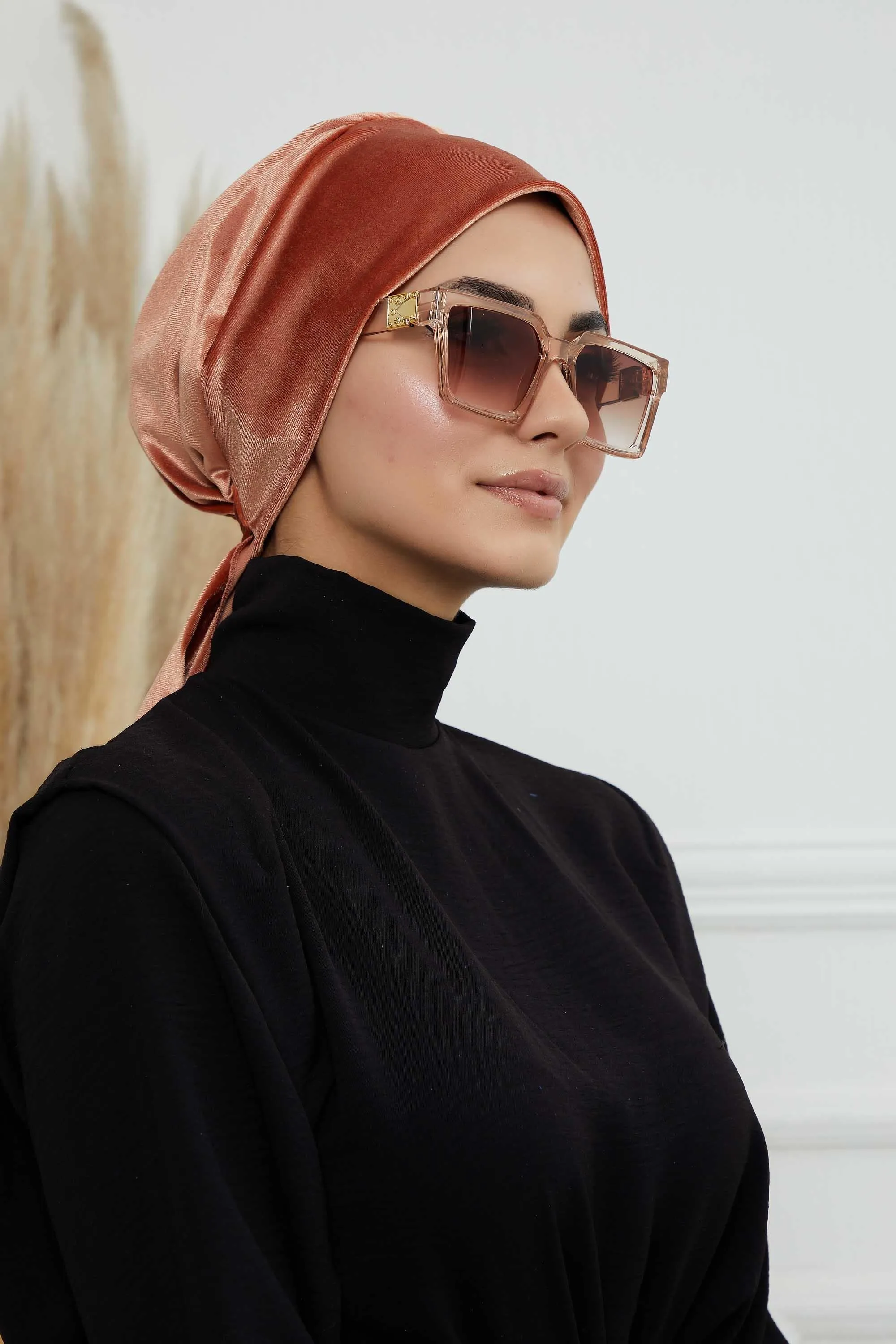 Velvet Easy Wrap Instant Turban for Women, Pre-Tied Turban with Long Tail at the Back Side, Super Soft High Quality Chemo Headwear,B-49K