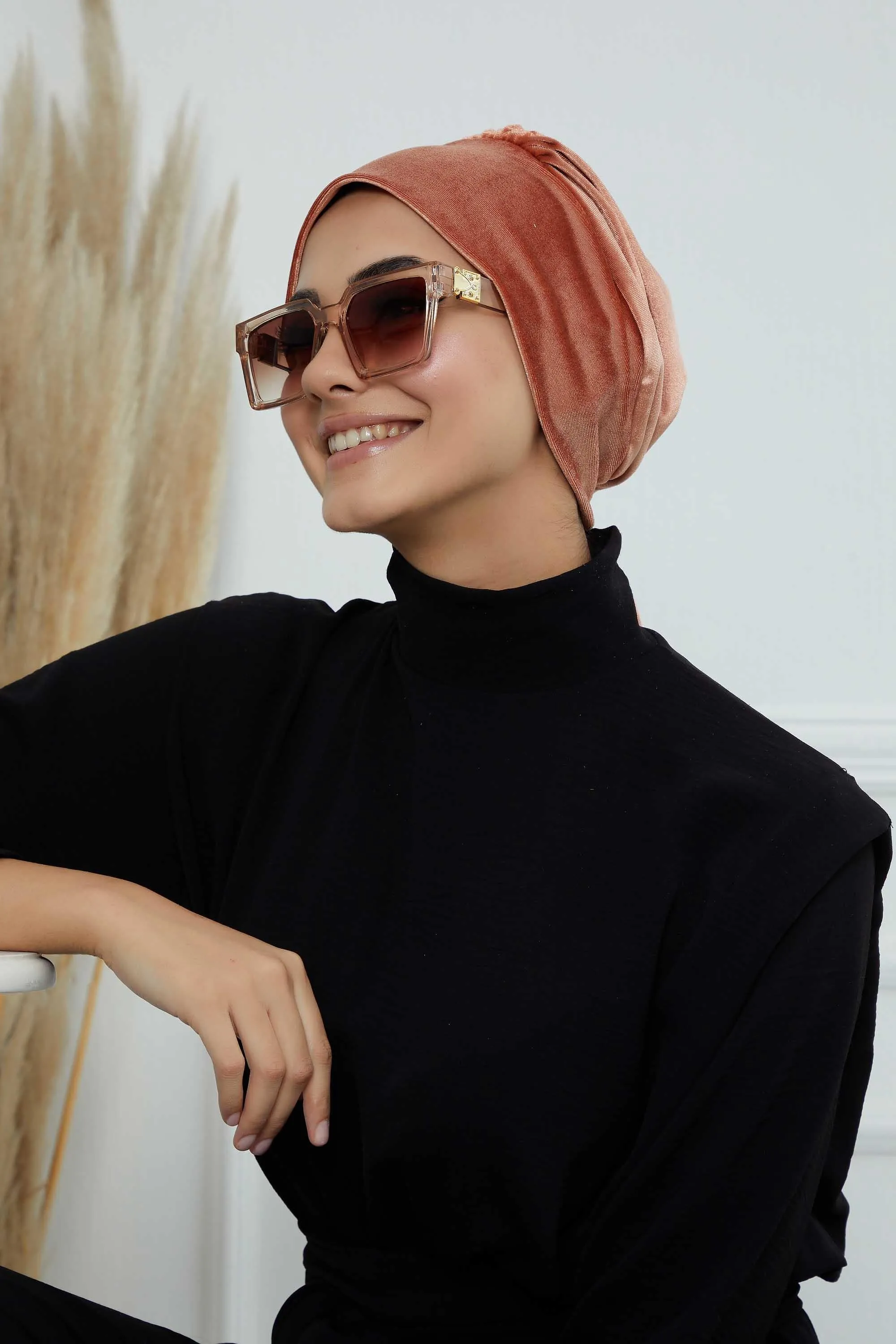 Velvet Easy Wrap Instant Turban for Women, Pre-Tied Turban with Long Tail at the Back Side, Super Soft High Quality Chemo Headwear,B-49K