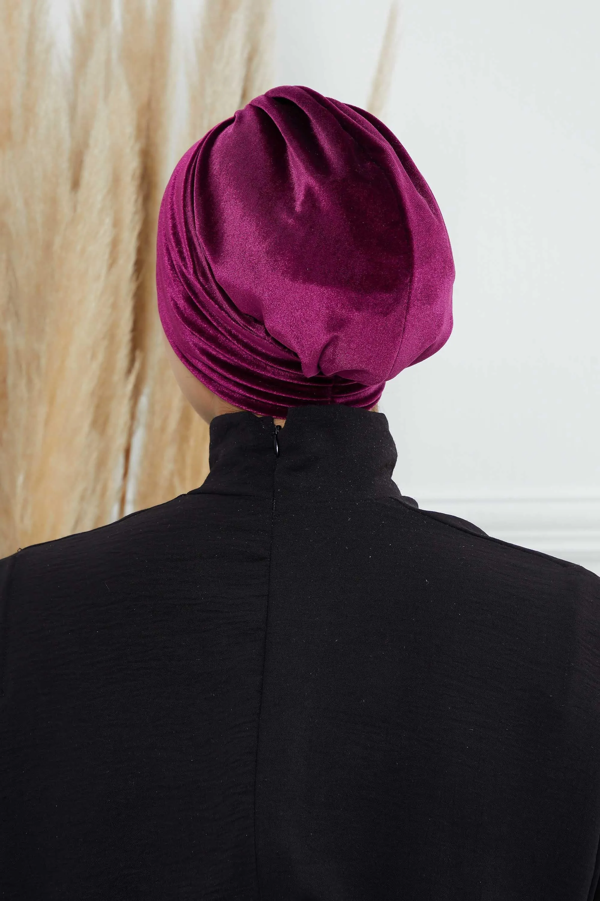 Velvet Shirred Instant Turban Headwrap, Soft Head Turban For Women Fashion Instant Turban Ready to Wear Pretied Chemo Headwear Hijab,B-13K