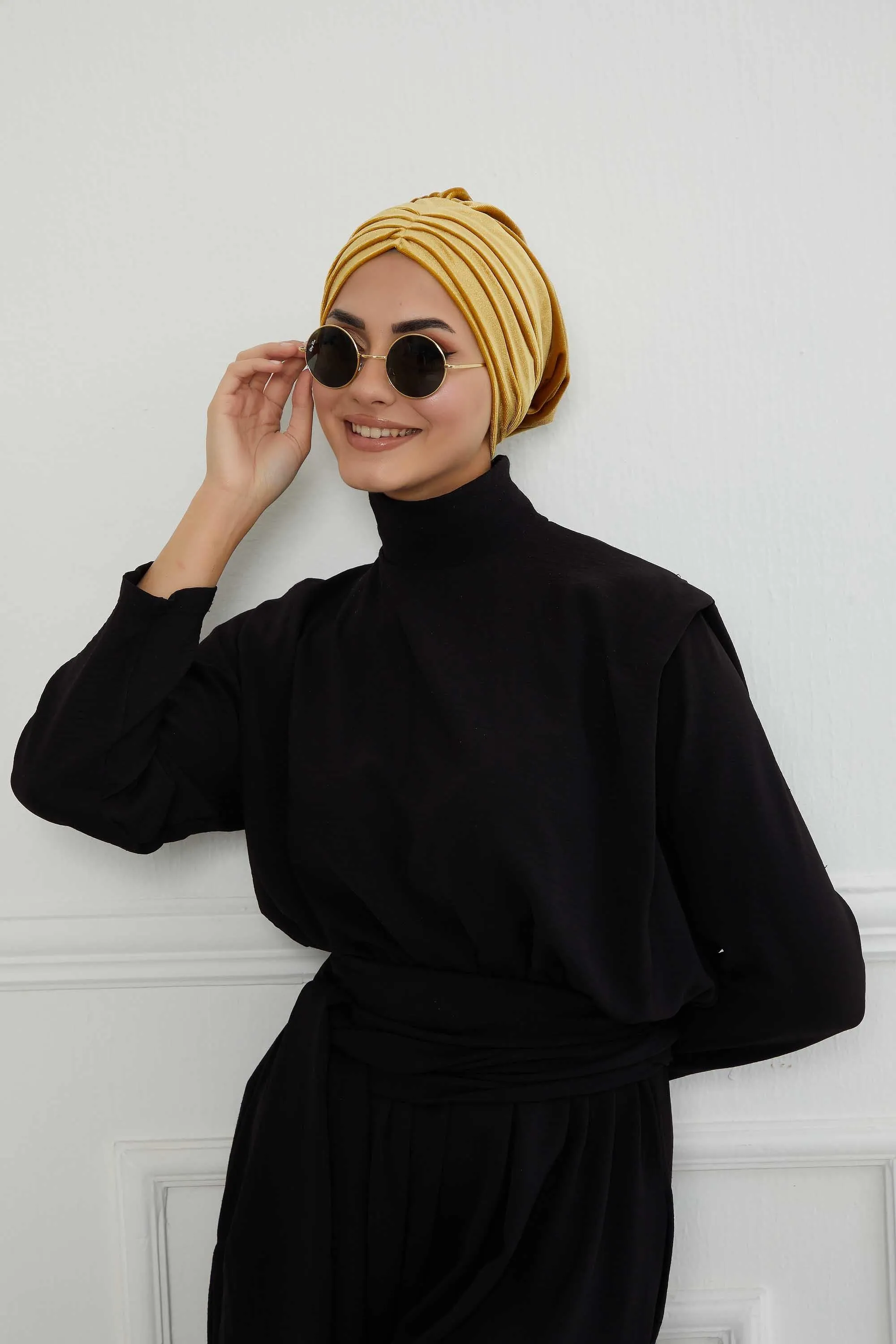 Velvet Shirred Instant Turban Headwrap, Soft Head Turban For Women Fashion Instant Turban Ready to Wear Pretied Chemo Headwear Hijab,B-13K