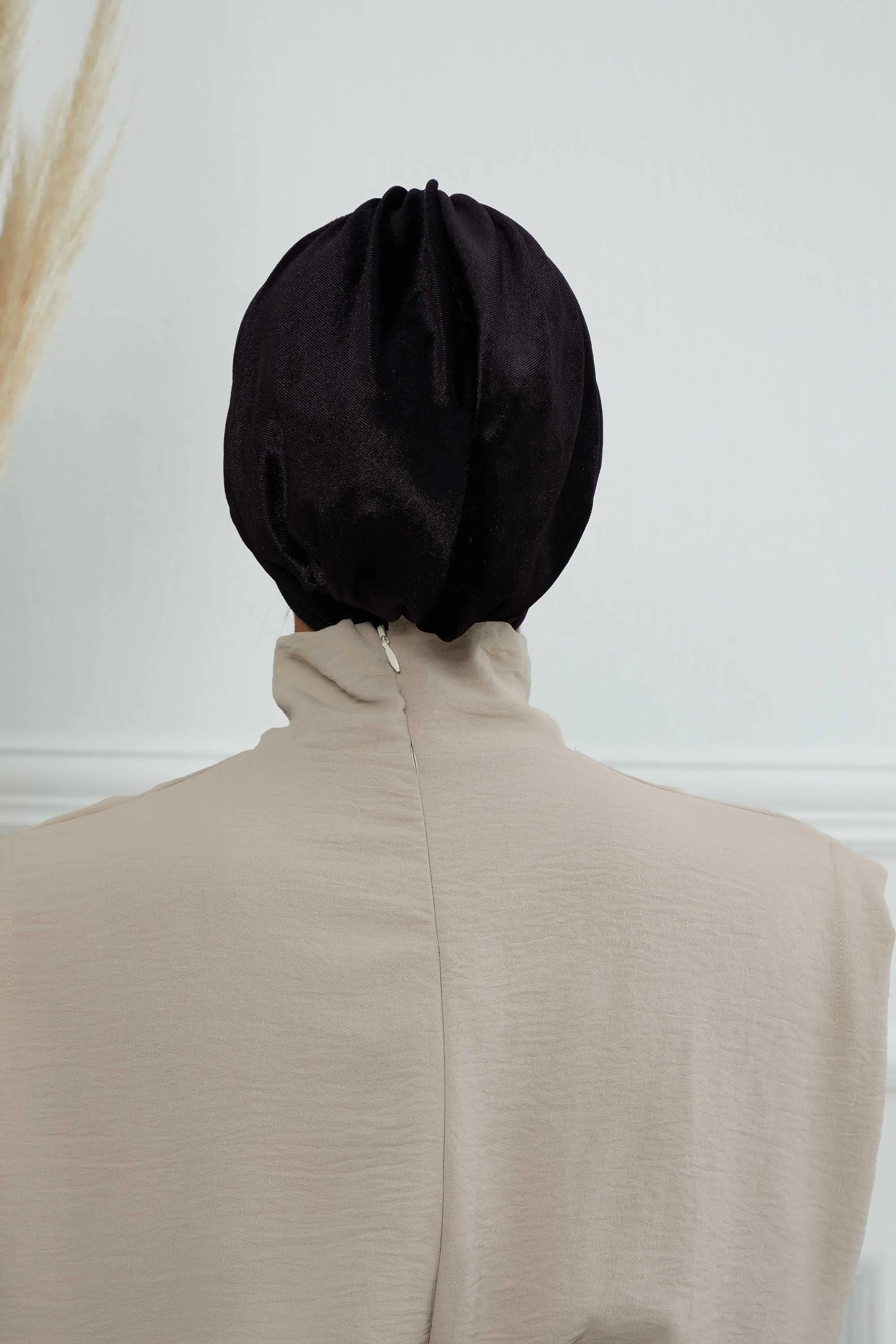 Velvet Shirred Instant Turban Headwrap, Soft Head Turban For Women Fashion Instant Turban Ready to Wear Pretied Chemo Headwear Hijab,B-13K