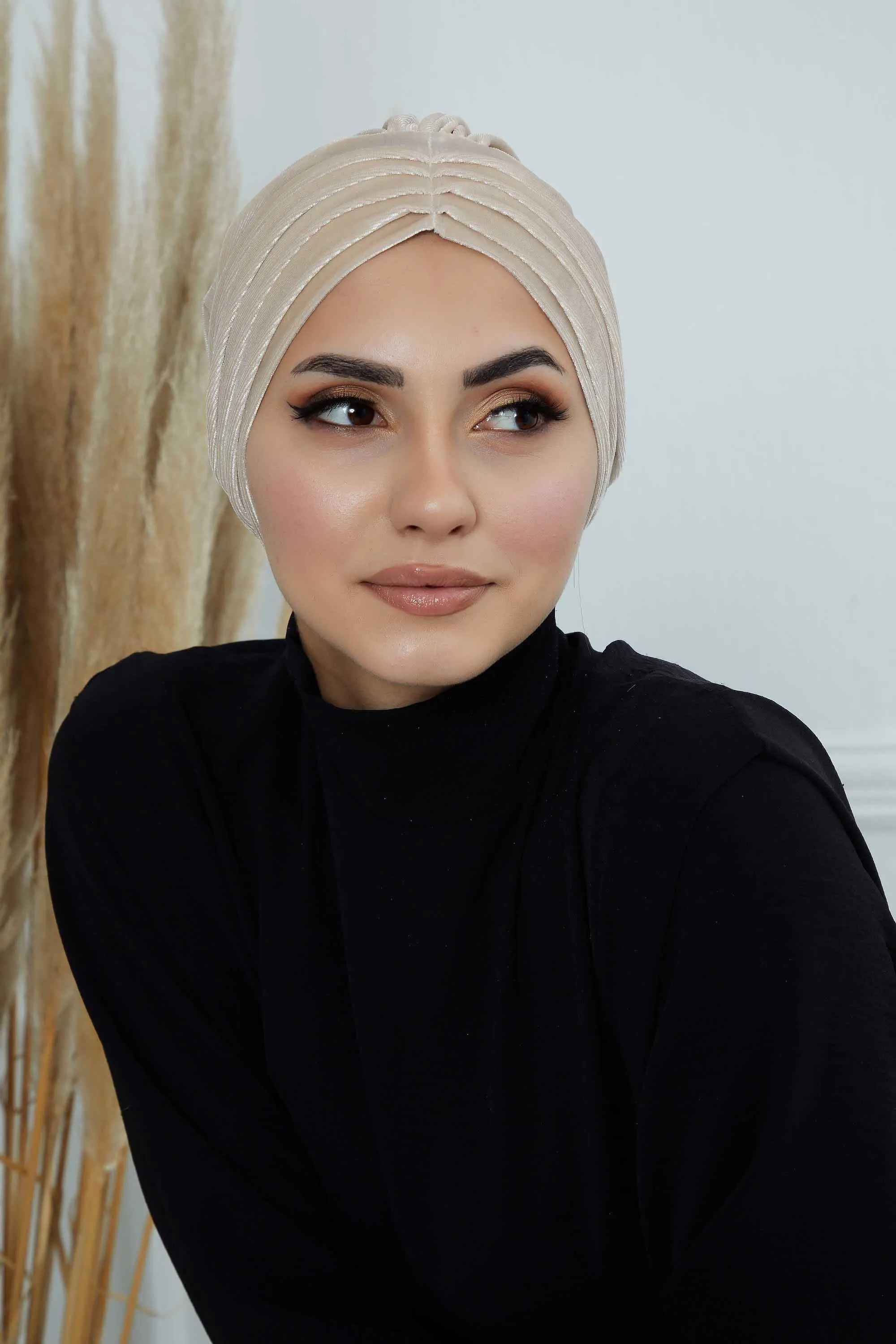 Velvet Shirred Instant Turban Headwrap, Soft Head Turban For Women Fashion Instant Turban Ready to Wear Pretied Chemo Headwear Hijab,B-13K