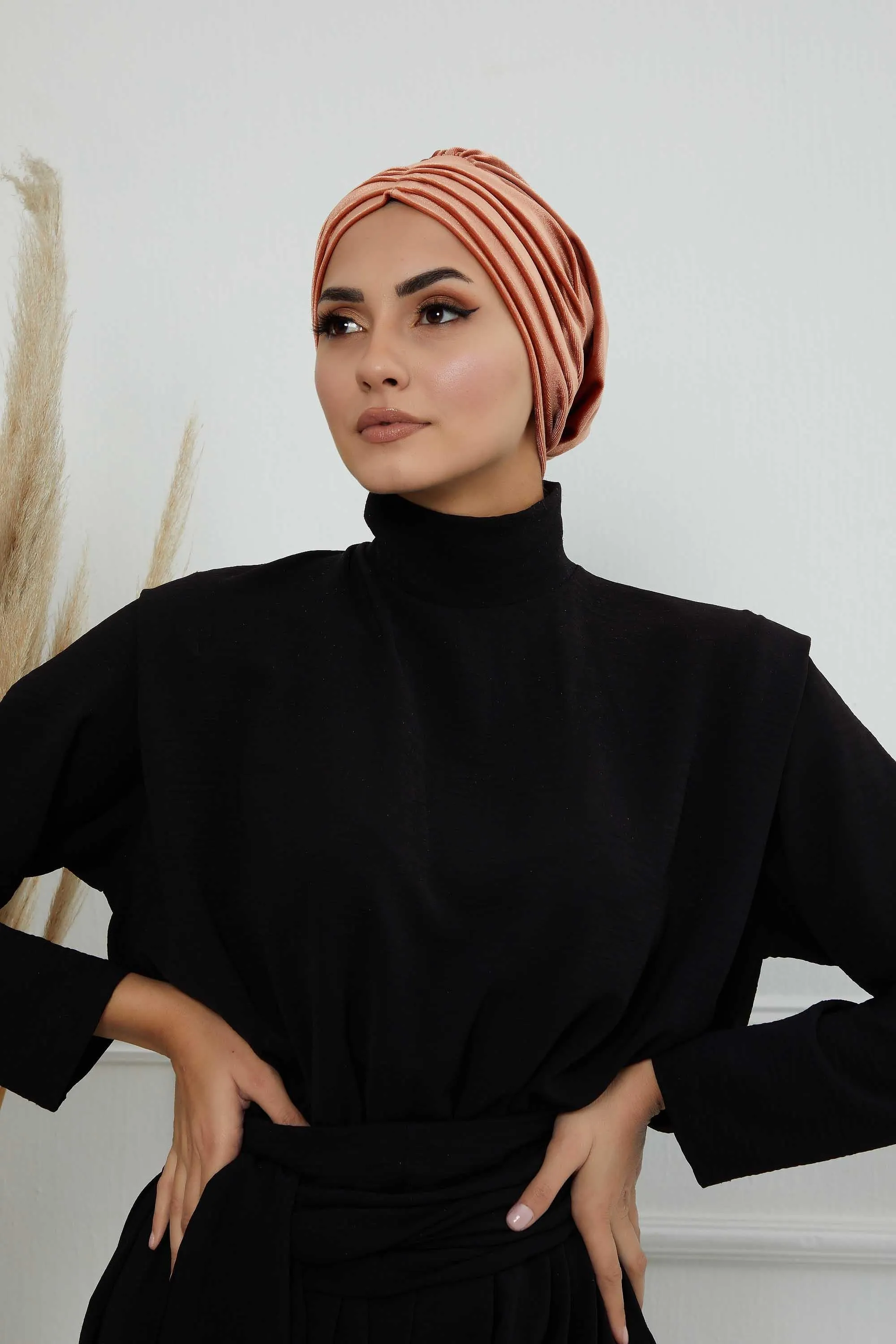 Velvet Shirred Instant Turban Headwrap, Soft Head Turban For Women Fashion Instant Turban Ready to Wear Pretied Chemo Headwear Hijab,B-13K