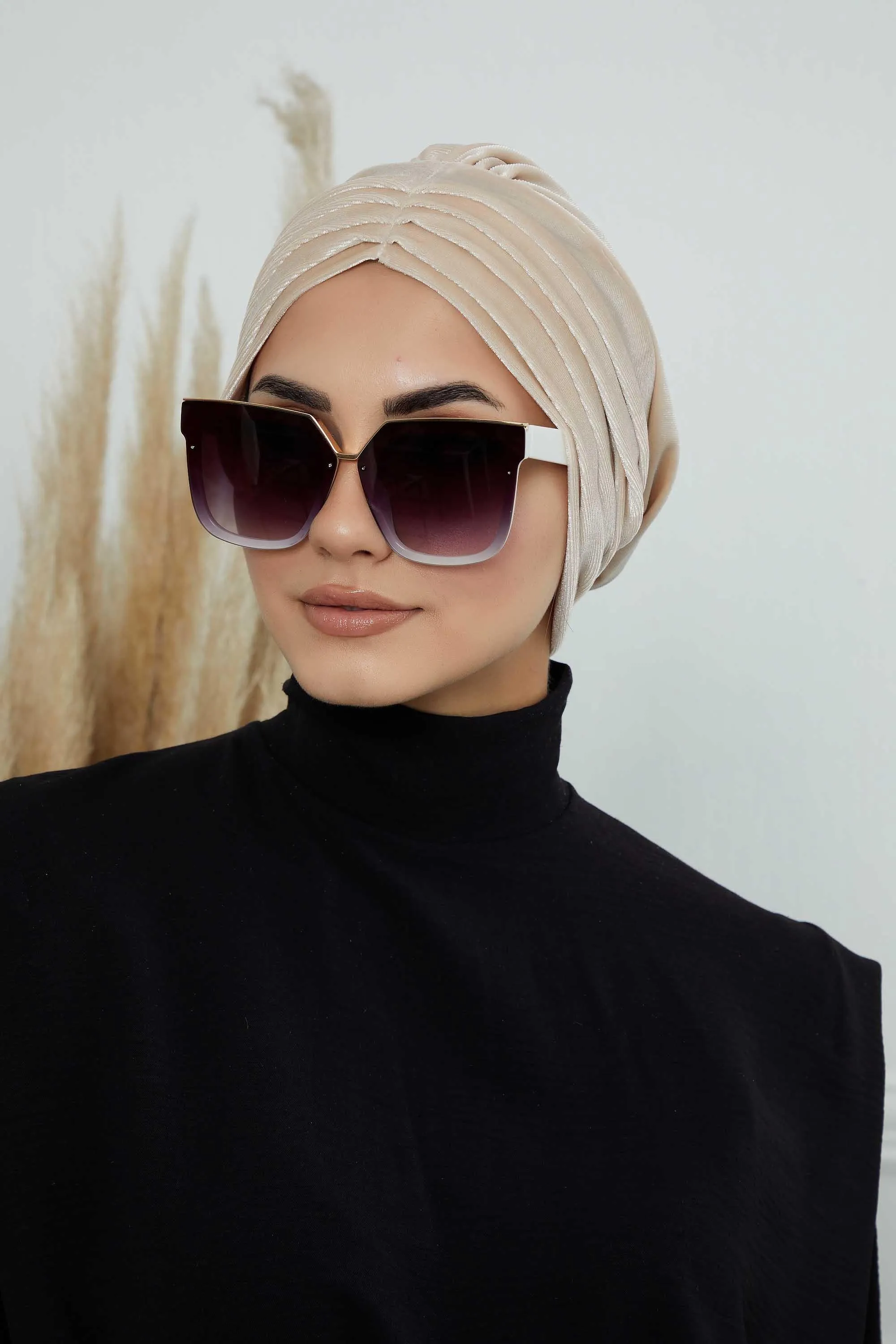 Velvet Shirred Instant Turban Headwrap, Soft Head Turban For Women Fashion Instant Turban Ready to Wear Pretied Chemo Headwear Hijab,B-13K