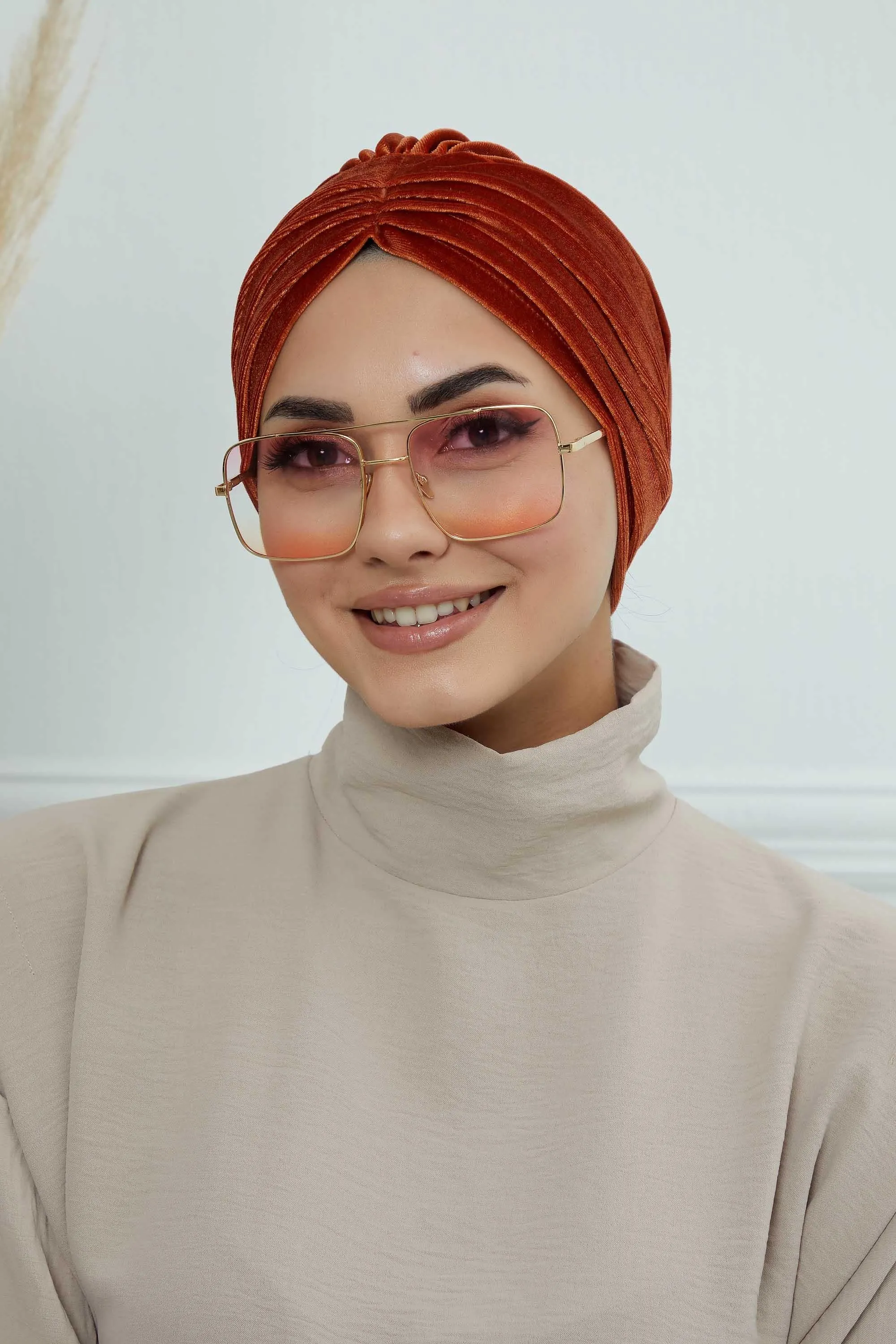Velvet Shirred Instant Turban Headwrap, Soft Head Turban For Women Fashion Instant Turban Ready to Wear Pretied Chemo Headwear Hijab,B-13K
