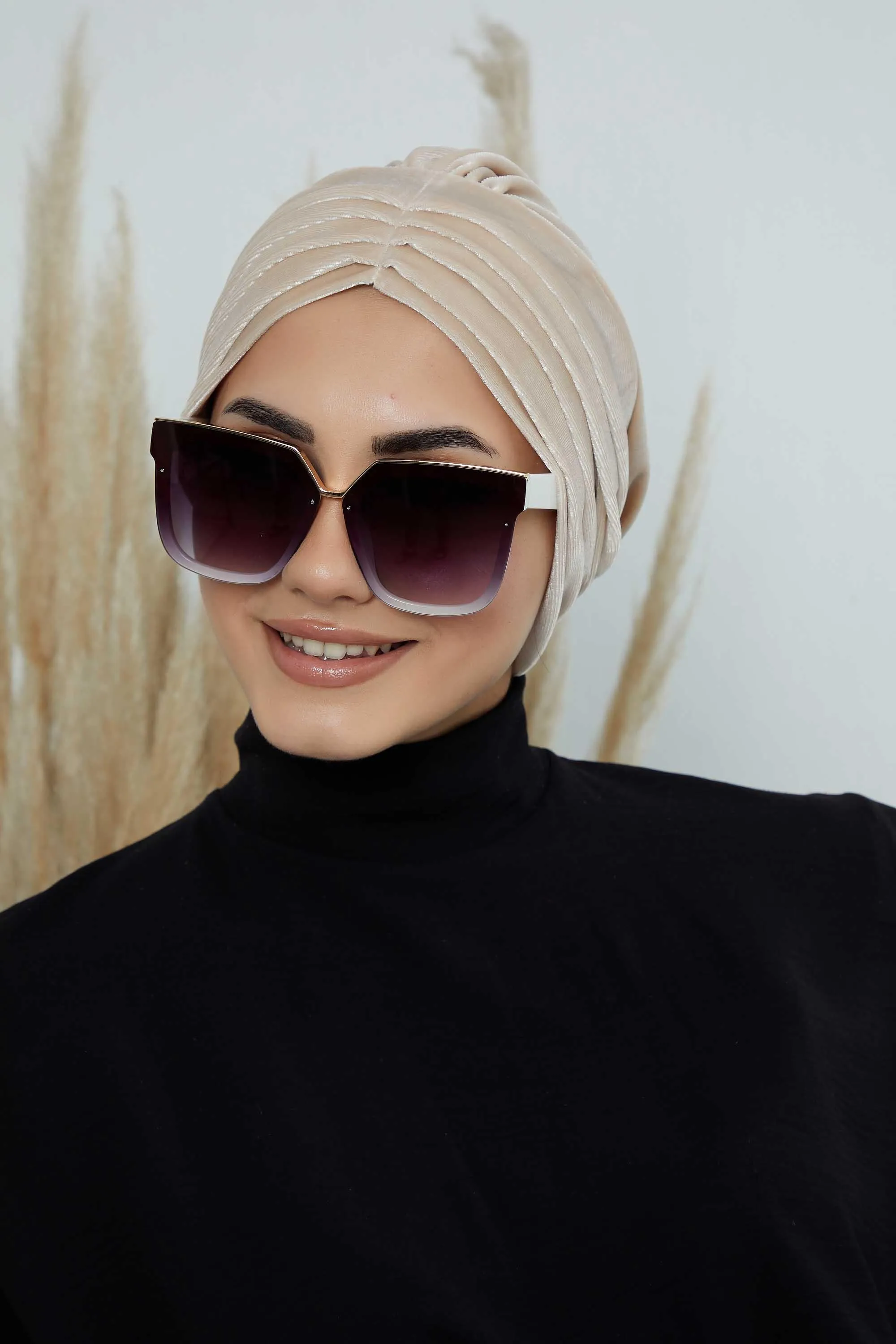 Velvet Shirred Instant Turban Headwrap, Soft Head Turban For Women Fashion Instant Turban Ready to Wear Pretied Chemo Headwear Hijab,B-13K