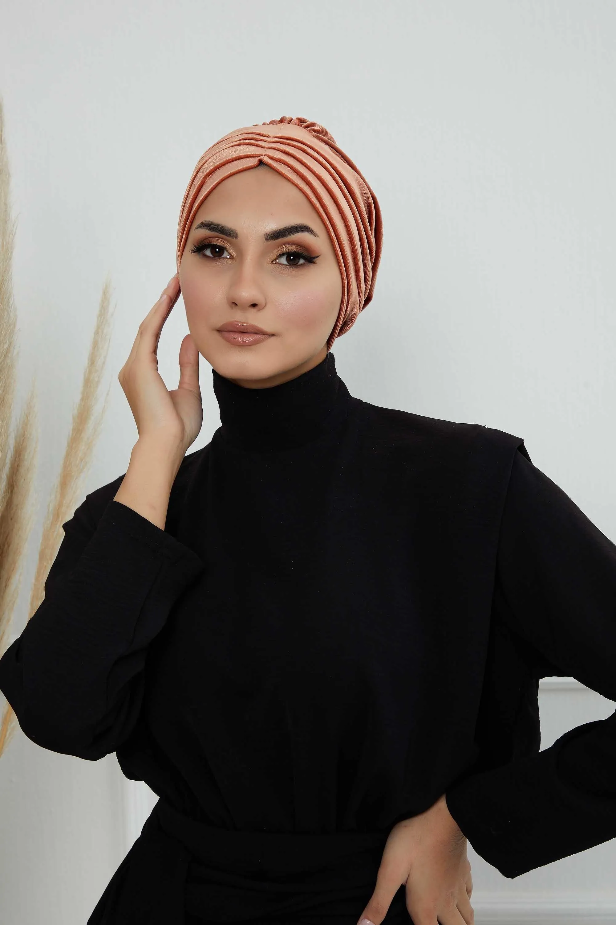 Velvet Shirred Instant Turban Headwrap, Soft Head Turban For Women Fashion Instant Turban Ready to Wear Pretied Chemo Headwear Hijab,B-13K