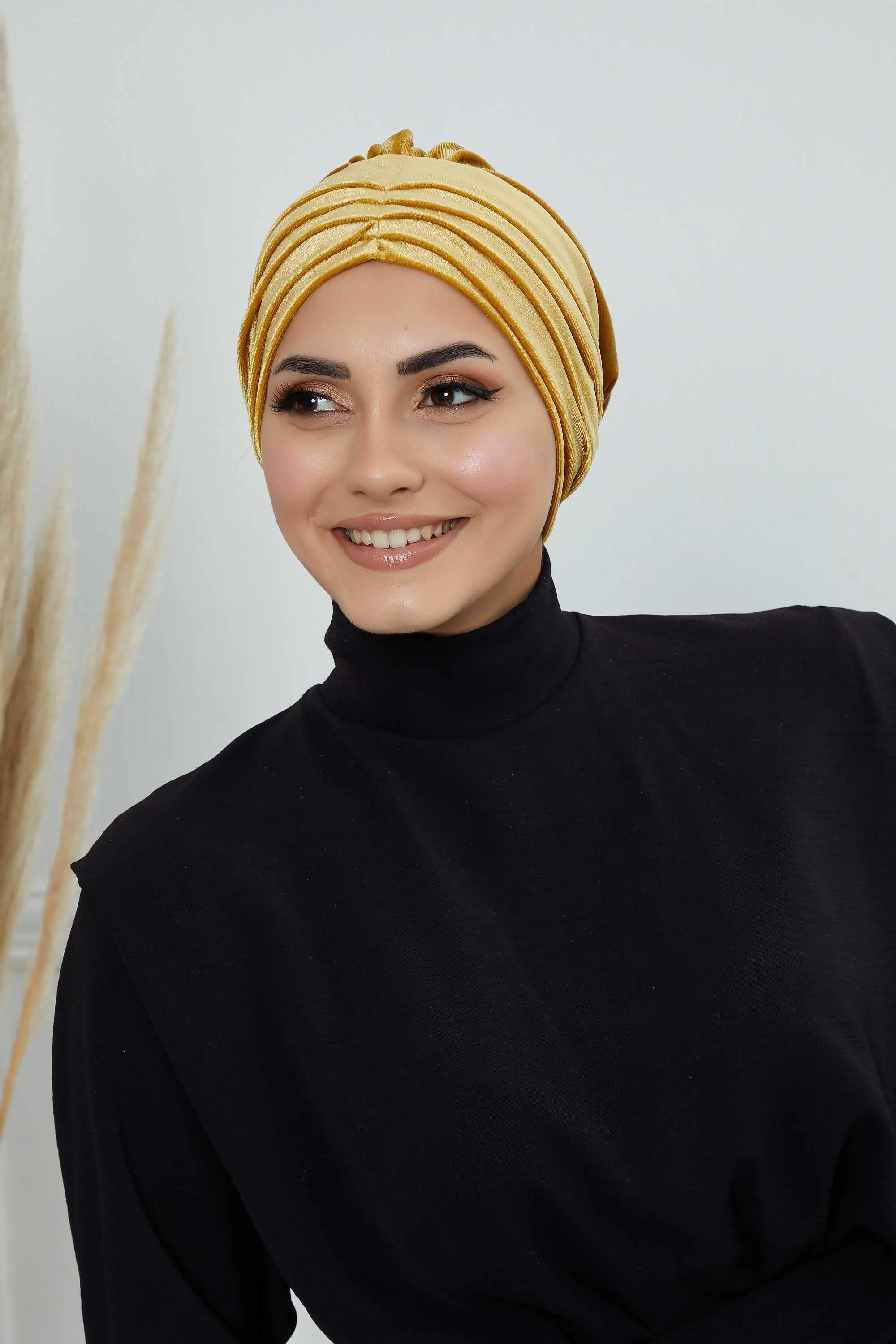Velvet Shirred Instant Turban Headwrap, Soft Head Turban For Women Fashion Instant Turban Ready to Wear Pretied Chemo Headwear Hijab,B-13K