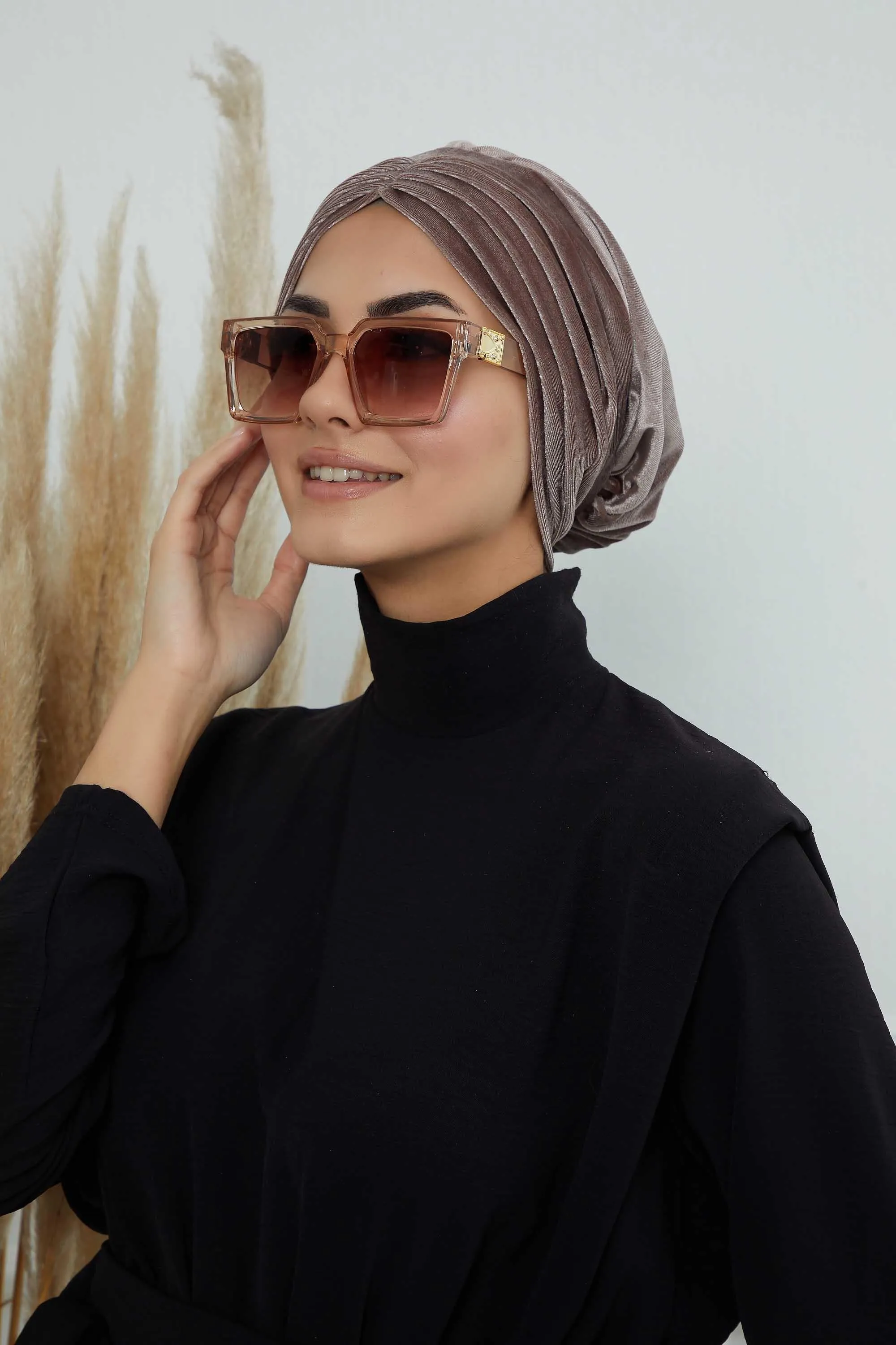 Velvet Shirred Instant Turban Headwrap, Soft Head Turban For Women Fashion Instant Turban Ready to Wear Pretied Chemo Headwear Hijab,B-13K