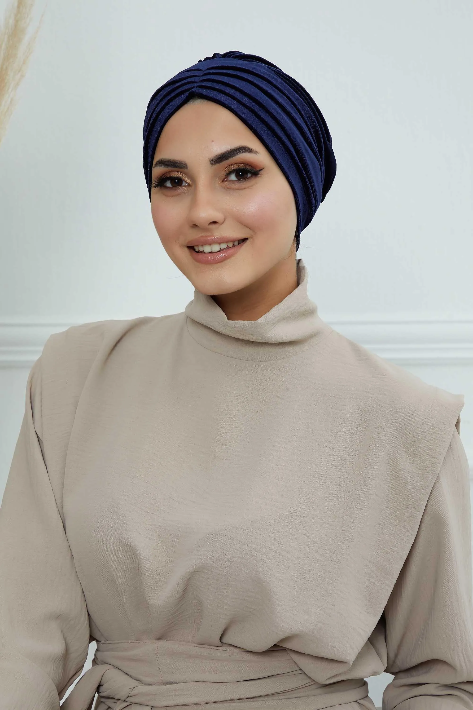 Velvet Shirred Instant Turban Headwrap, Soft Head Turban For Women Fashion Instant Turban Ready to Wear Pretied Chemo Headwear Hijab,B-13K