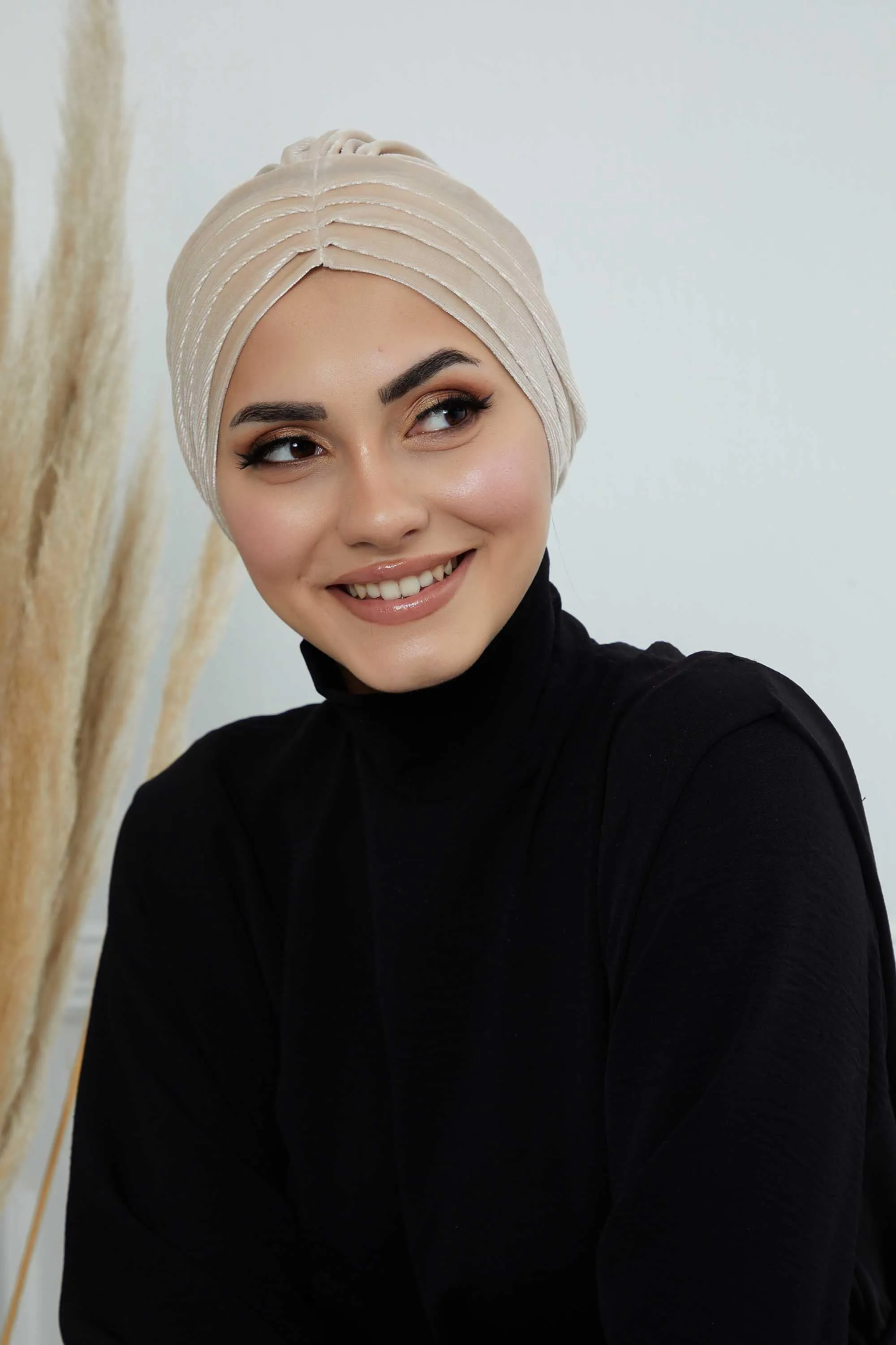 Velvet Shirred Instant Turban Headwrap, Soft Head Turban For Women Fashion Instant Turban Ready to Wear Pretied Chemo Headwear Hijab,B-13K