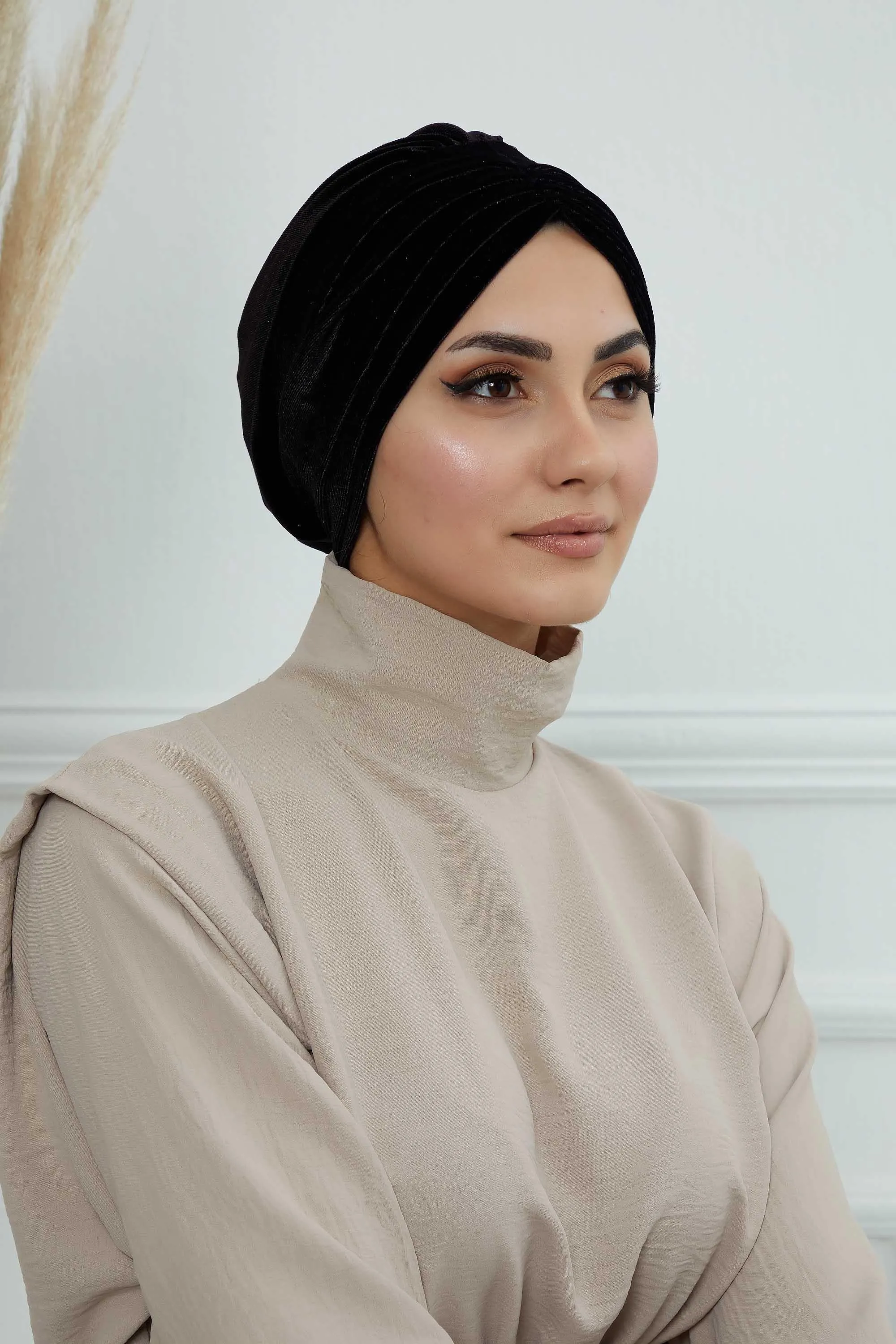Velvet Shirred Instant Turban Headwrap, Soft Head Turban For Women Fashion Instant Turban Ready to Wear Pretied Chemo Headwear Hijab,B-13K