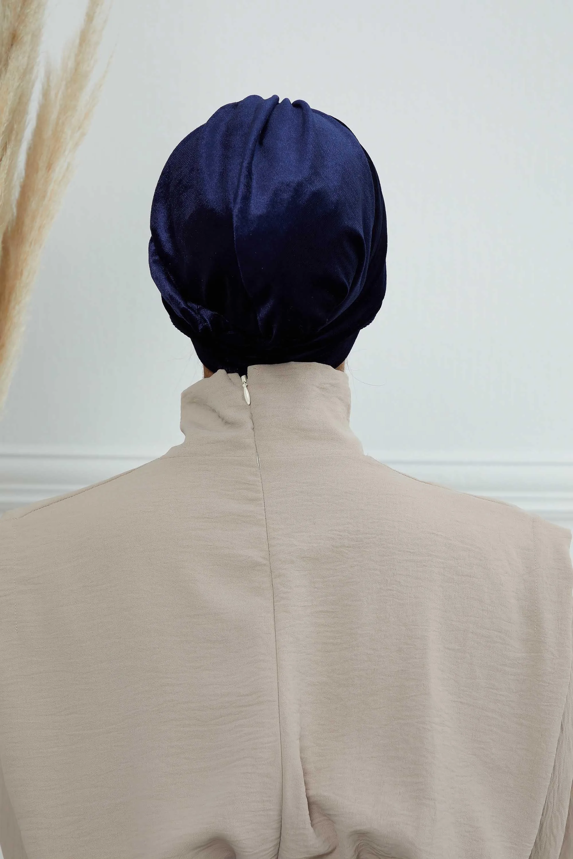 Velvet Shirred Instant Turban Headwrap, Soft Head Turban For Women Fashion Instant Turban Ready to Wear Pretied Chemo Headwear Hijab,B-13K