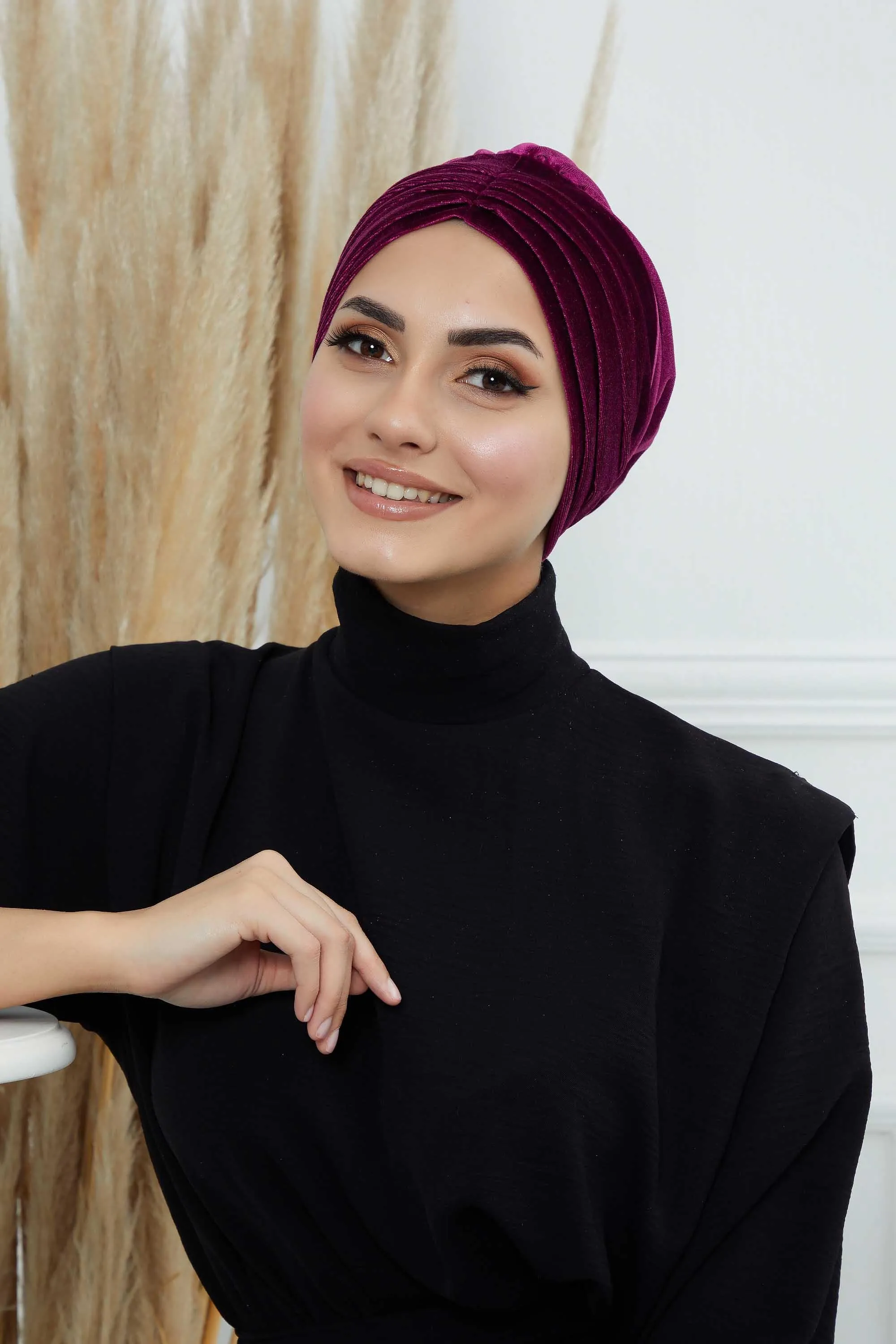 Velvet Shirred Instant Turban Headwrap, Soft Head Turban For Women Fashion Instant Turban Ready to Wear Pretied Chemo Headwear Hijab,B-13K