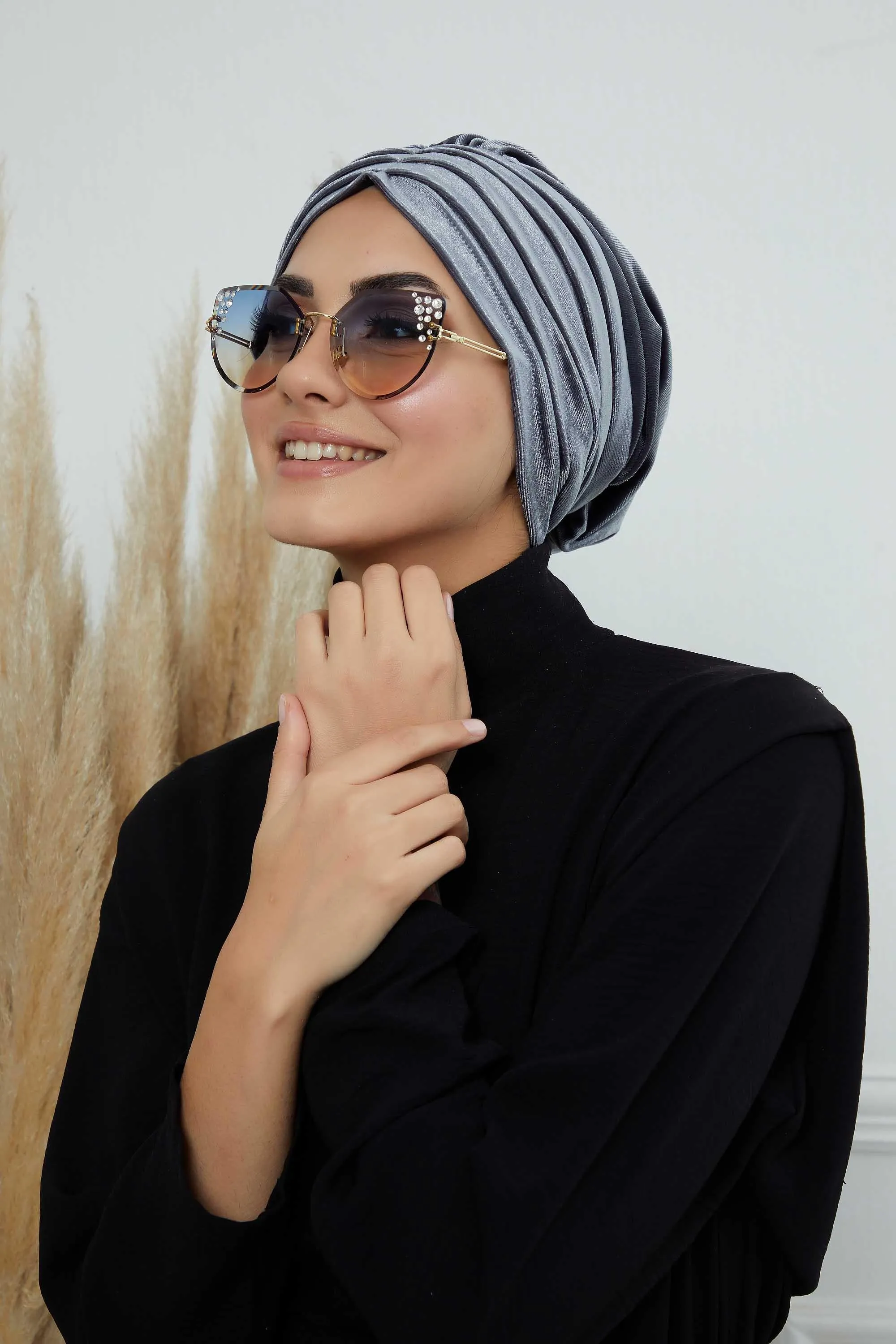 Velvet Shirred Instant Turban Headwrap, Soft Head Turban For Women Fashion Instant Turban Ready to Wear Pretied Chemo Headwear Hijab,B-13K