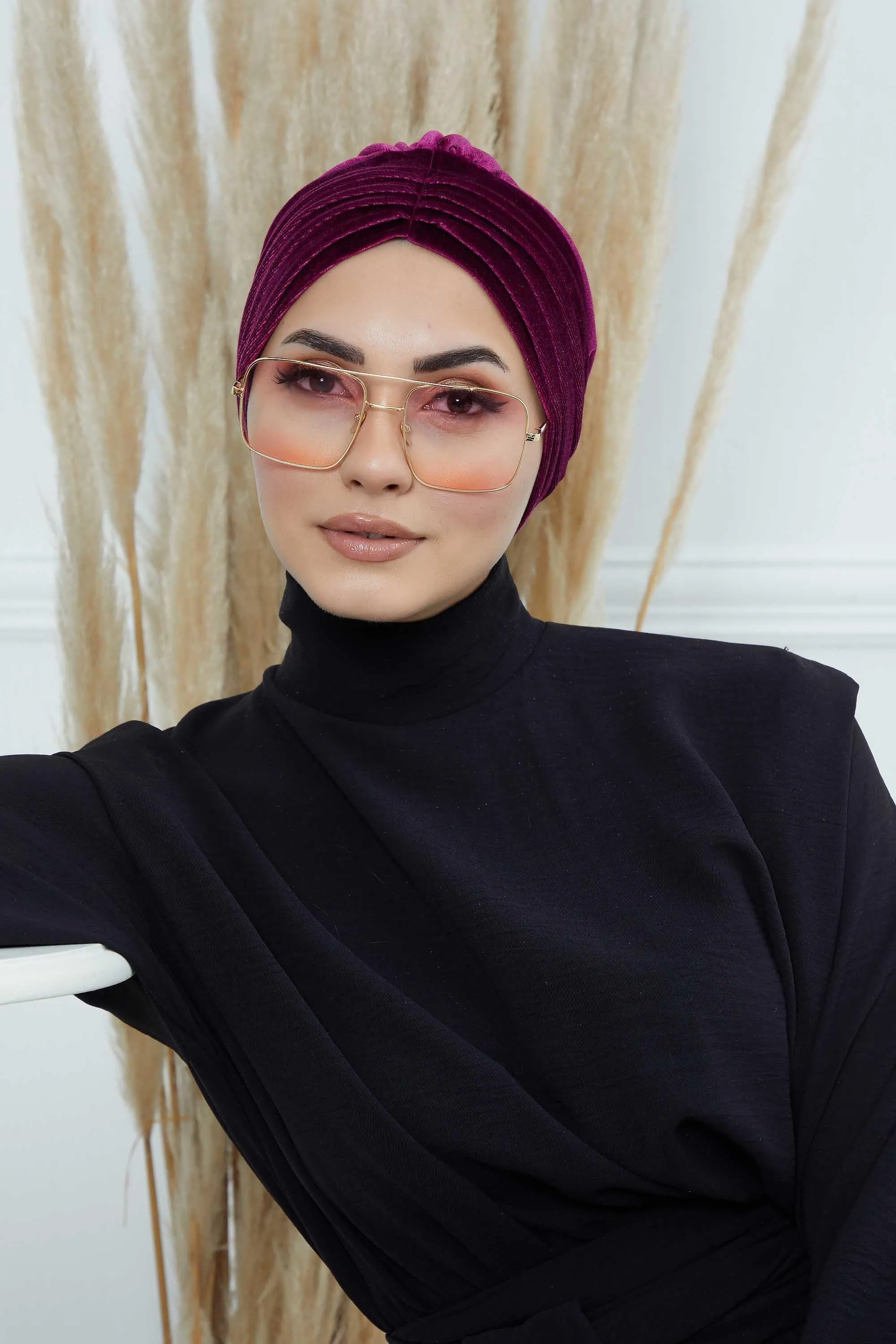 Velvet Shirred Instant Turban Headwrap, Soft Head Turban For Women Fashion Instant Turban Ready to Wear Pretied Chemo Headwear Hijab,B-13K