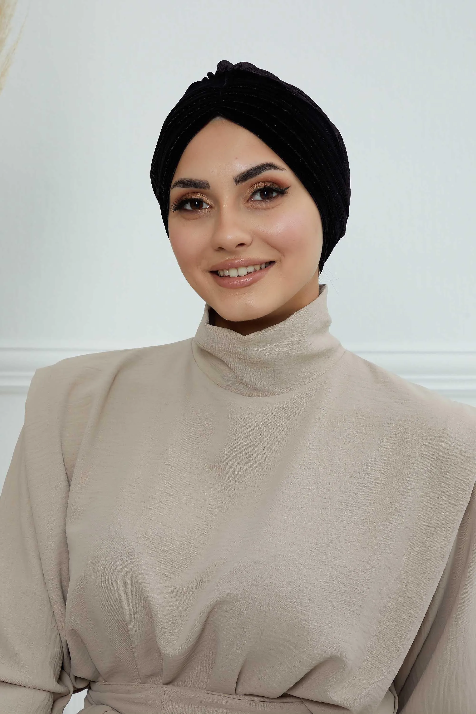Velvet Shirred Instant Turban Headwrap, Soft Head Turban For Women Fashion Instant Turban Ready to Wear Pretied Chemo Headwear Hijab,B-13K