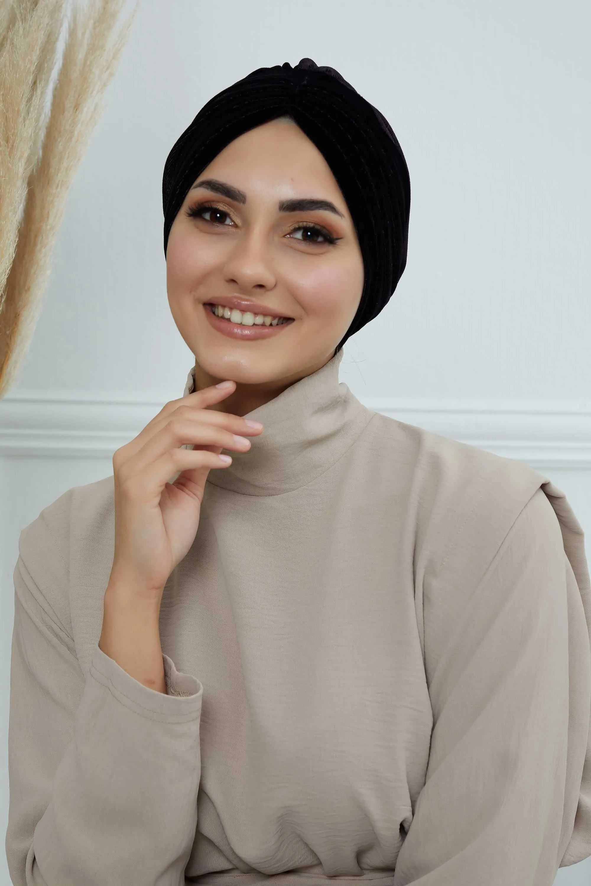 Velvet Shirred Instant Turban Headwrap, Soft Head Turban For Women Fashion Instant Turban Ready to Wear Pretied Chemo Headwear Hijab,B-13K